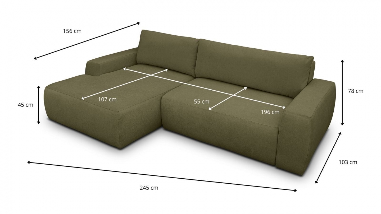 Canapé d'angle gauche convertible 3 places en tissu chenille vert kaki - Sonny Canapé d'angle gauche convertible 3 places en tissu chenille vert kaki - Sonny