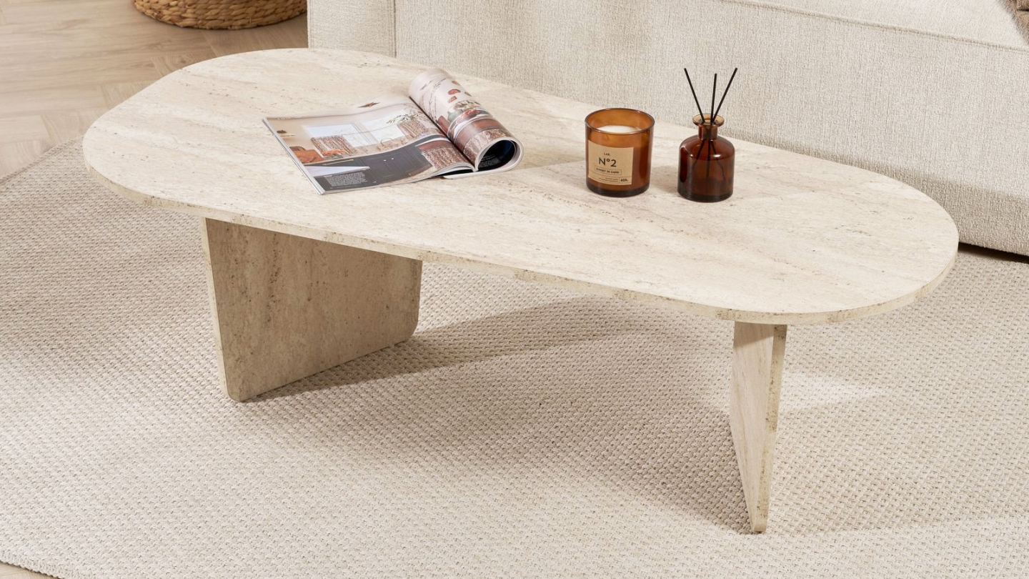 Table basse organique effet travertin 130 cm - Ceane Table basse organique effet travertin 130 cm - Ceane