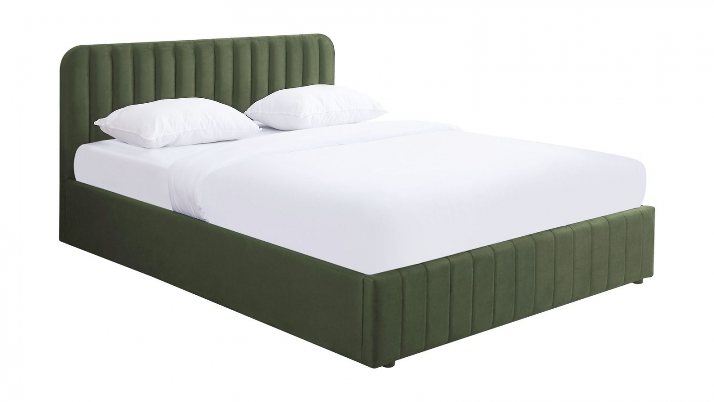 Ensemble Lit coffre adulte 140x190cm avec tête de lit en velours vert kaki - Ava + Matelas mémoire de forme - Memo HR Ensemble Lit coffre adulte 140x190cm avec tête de lit en velours vert kaki - Ava + Matelas mémoire de forme - Memo HR