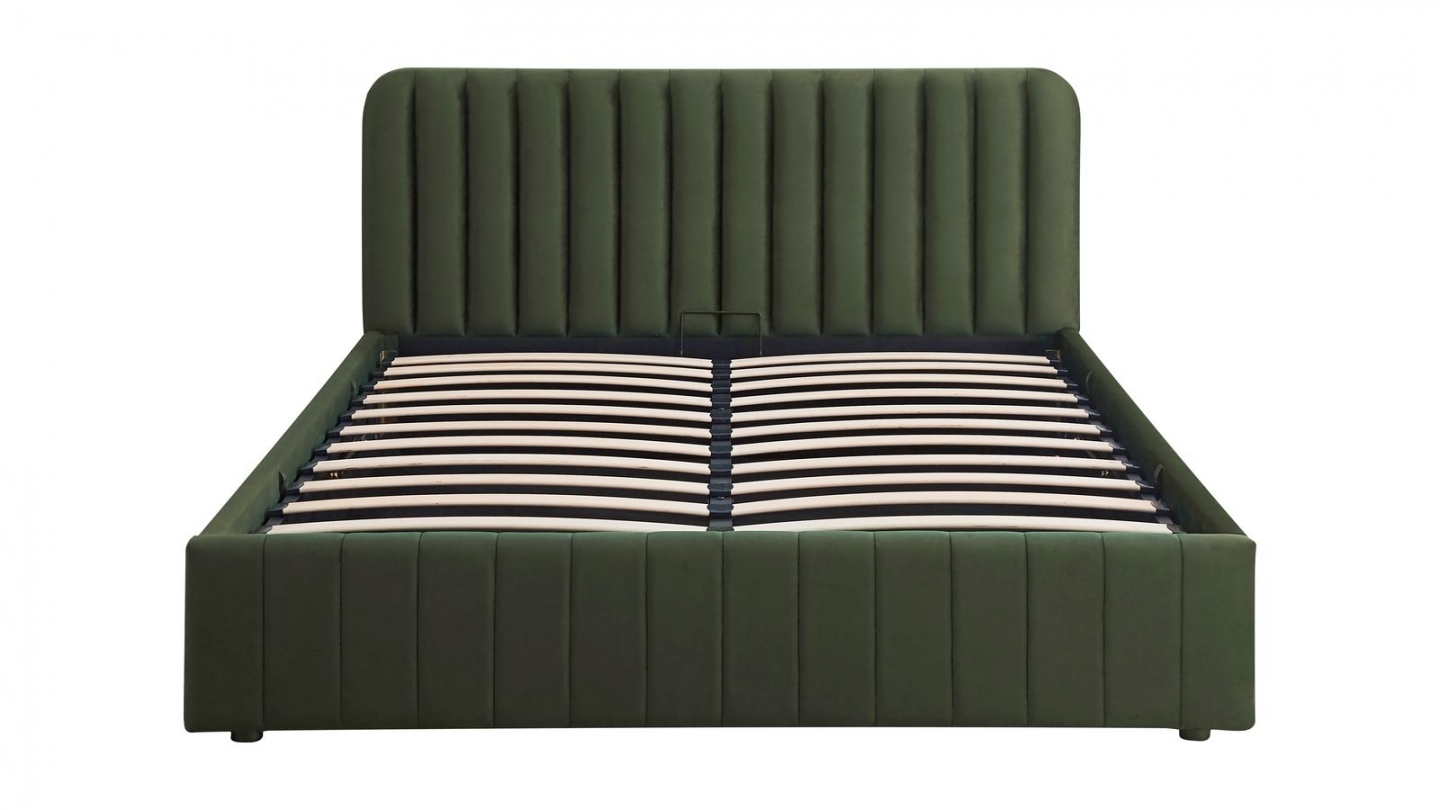 Ensemble Lit coffre adulte 140x190cm avec tête de lit en velours vert kaki - Ava + Matelas mémoire de forme - Memo HR Ensemble Lit coffre adulte 140x190cm avec tête de lit en velours vert kaki - Ava + Matelas mémoire de forme - Memo HR