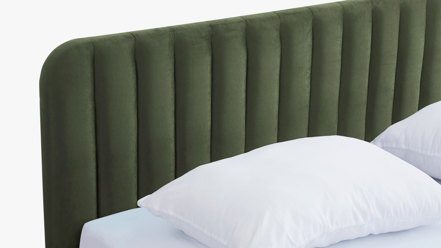 Ensemble Lit coffre adulte 140x190cm avec tête de lit en velours vert kaki - Ava + Matelas mémoire de forme - Memo HR Ensemble Lit coffre adulte 140x190cm avec tête de lit en velours vert kaki - Ava + Matelas mémoire de forme - Memo HR