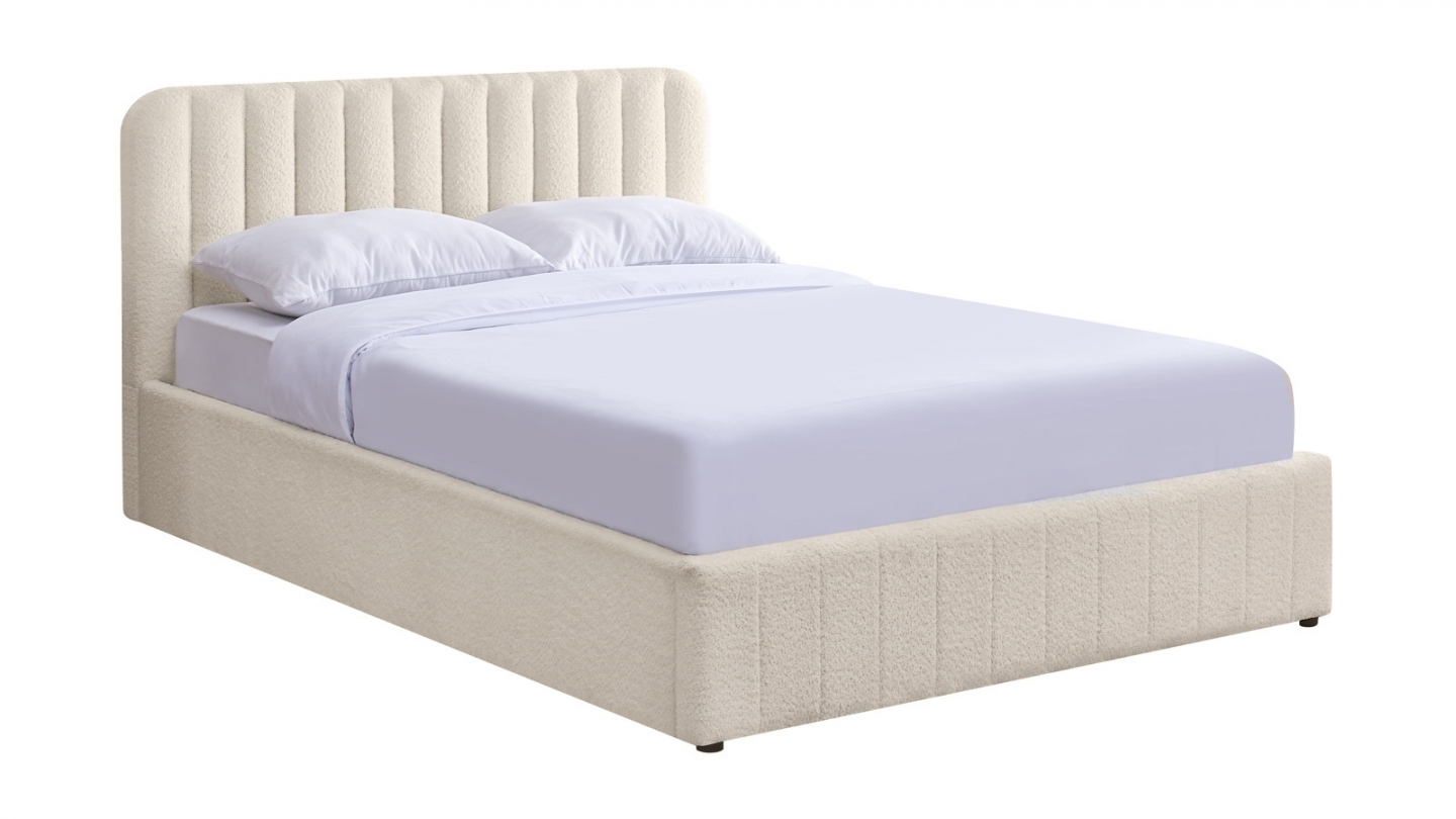 Ensemble Lit coffre adulte 160x200cm avec tête de lit en tissu bouclé beige - Ava + Matelas mémoire de forme - Memo HR Ensemble Lit coffre adulte 160x200cm avec tête de lit en tissu bouclé beige - Ava + Matelas mémoire de forme - Memo HR