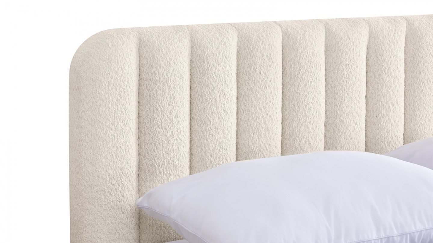 Ensemble Lit coffre adulte 160x200cm avec tête de lit en tissu bouclé beige - Ava + Matelas mémoire de forme - Memo HR Ensemble Lit coffre adulte 160x200cm avec tête de lit en tissu bouclé beige - Ava + Matelas mémoire de forme - Memo HR