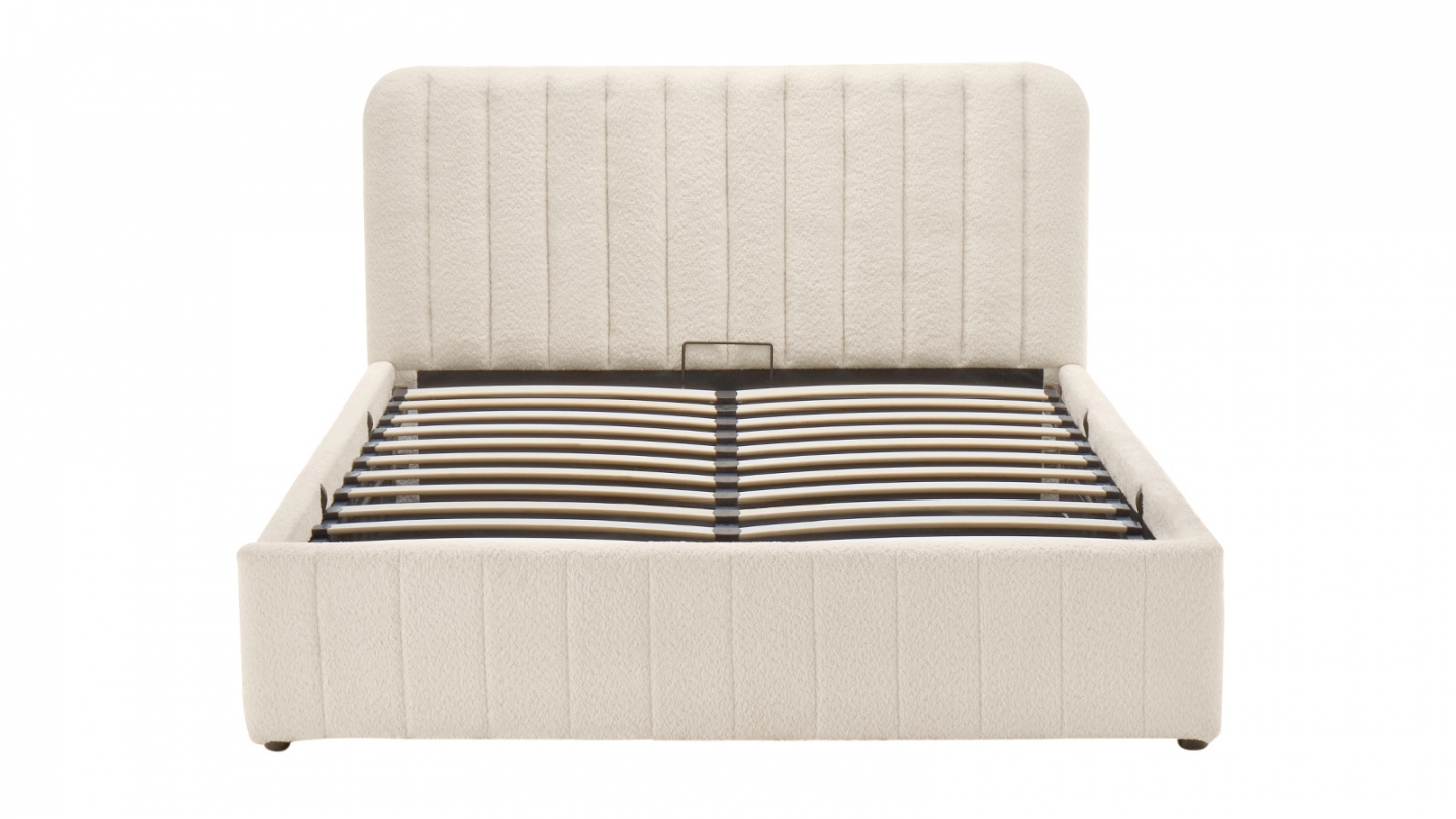 Ensemble Lit coffre adulte 160x200cm avec tête de lit en tissu bouclé beige - Ava + Matelas mémoire de forme - Memo HR Ensemble Lit coffre adulte 160x200cm avec tête de lit en tissu bouclé beige - Ava + Matelas mémoire de forme - Memo HR