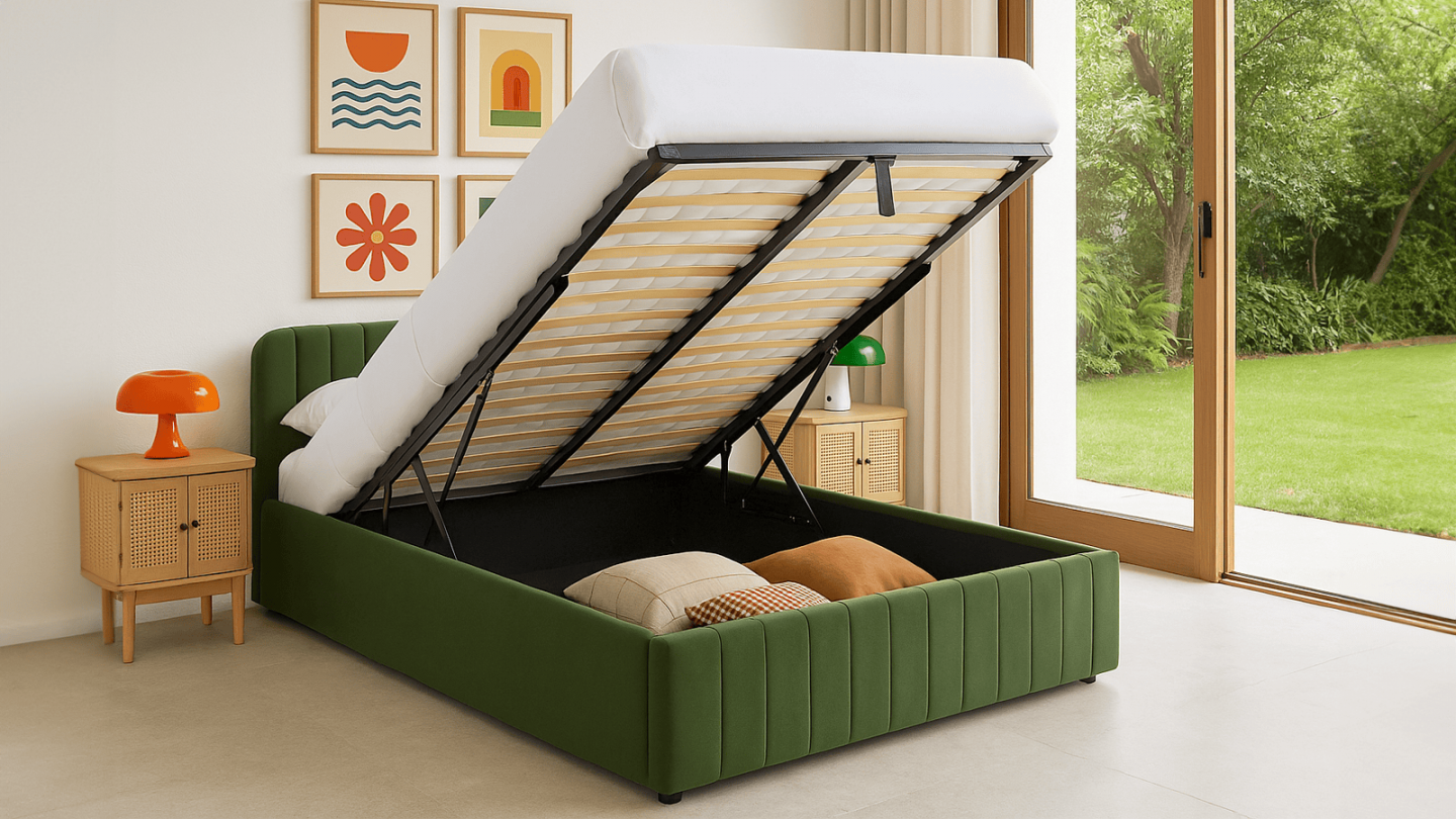 Ensemble Lit coffre adulte 160x200cm avec tête de lit en velours vert kaki - Ava + Matelas mémoire de forme - Memo HR Ensemble Lit coffre adulte 160x200cm avec tête de lit en velours vert kaki - Ava + Matelas mémoire de forme - Memo HR