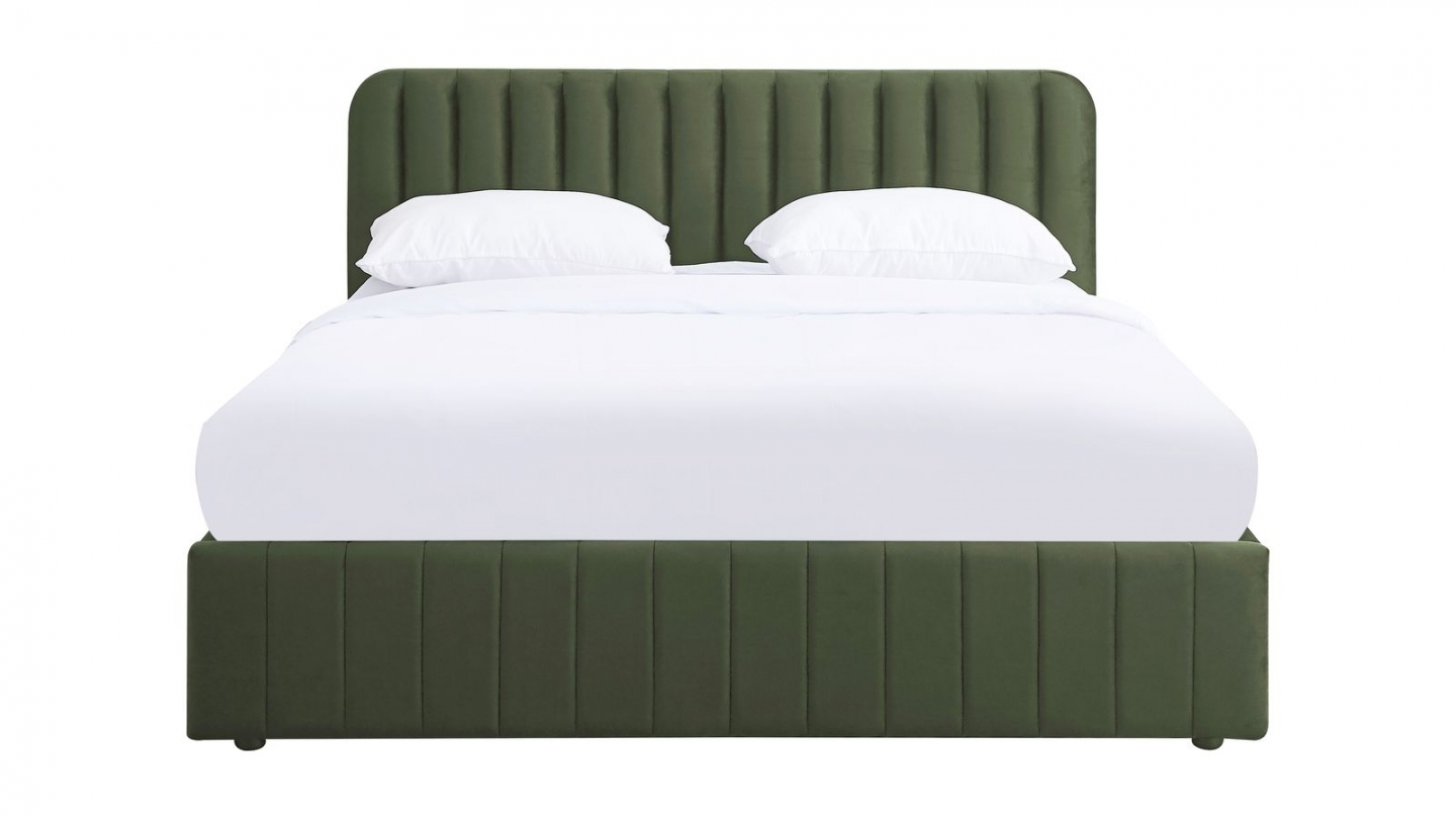 Ensemble Lit coffre adulte 140x190cm avec tête de lit en velours vert kaki - Ava + Matelas ressorts ensachés - Spring Elite Ensemble Lit coffre adulte 140x190cm avec tête de lit en velours vert kaki - Ava + Matelas ressorts ensachés - Spring Elite