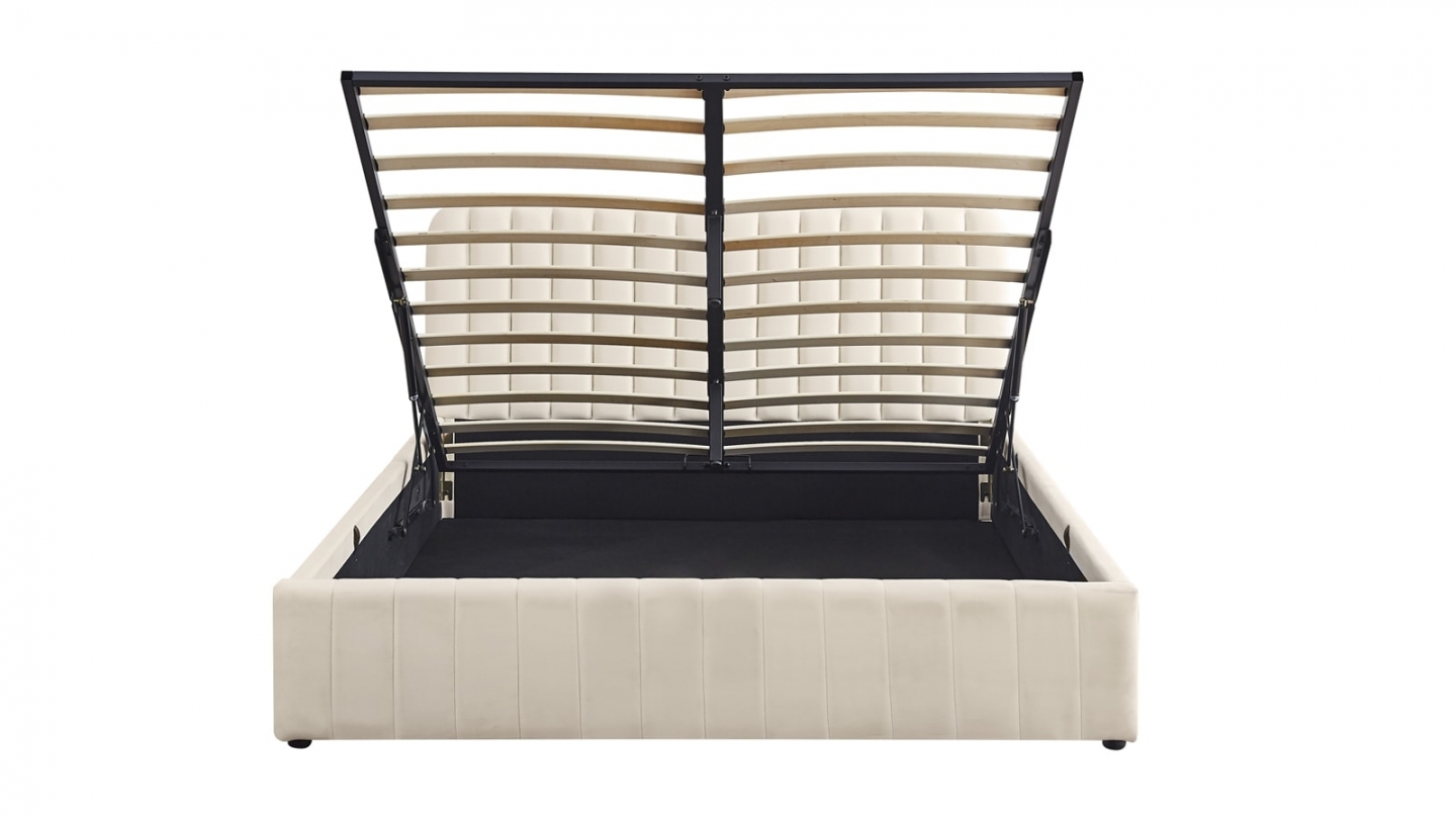 Ensemble Lit coffre adulte 160x200cm avec tête de lit en velours beige - Ava + Matelas ressorts ensachés - Spring Elite Ensemble Lit coffre adulte 160x200cm avec tête de lit en velours beige - Ava + Matelas ressorts ensachés - Spring Elite