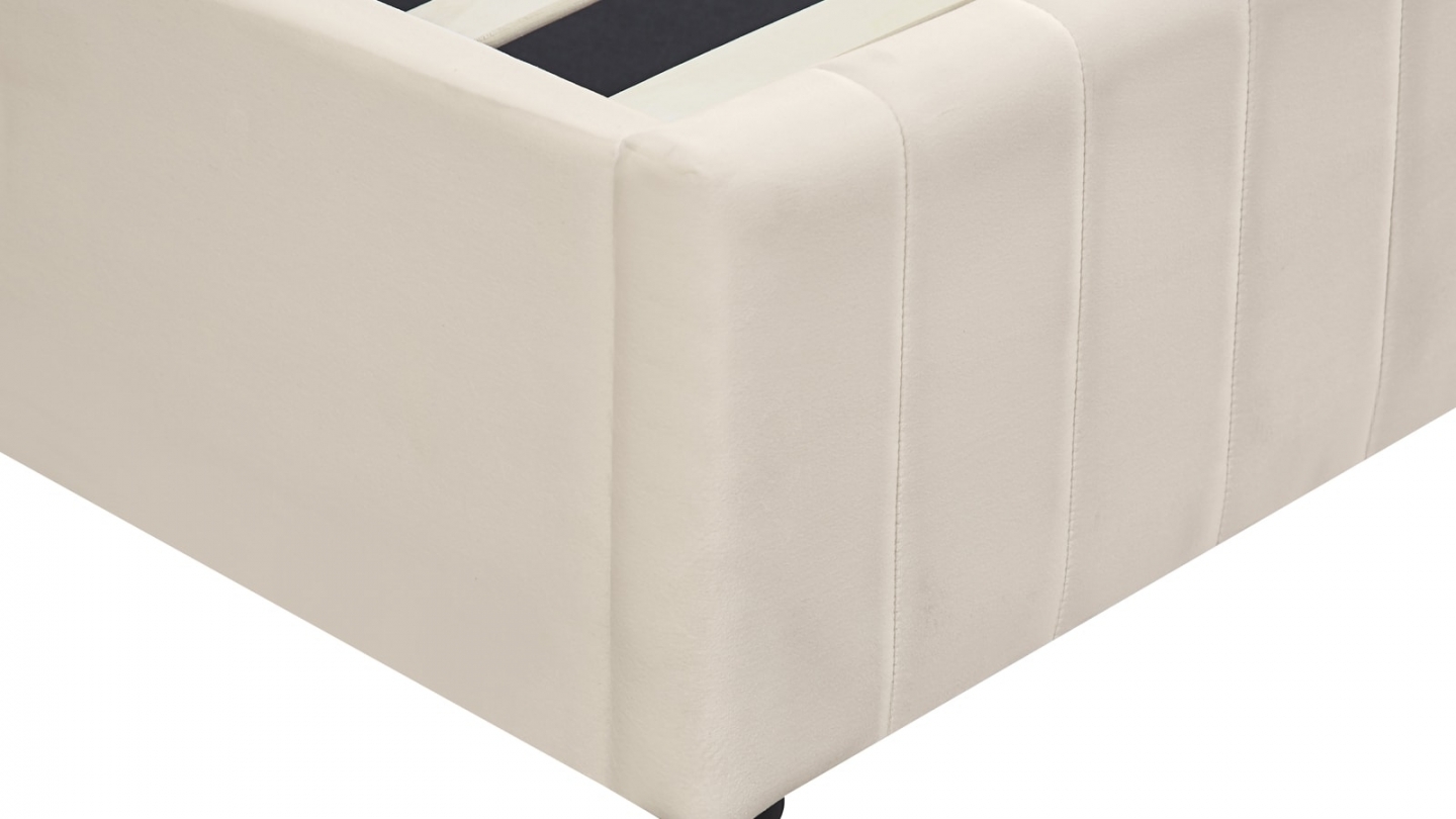 Ensemble Lit coffre adulte 140x190cm avec tête de lit en velours beige - Ava + Matelas mémoire de forme - Dual Confort Ensemble Lit coffre adulte 140x190cm avec tête de lit en velours beige - Ava + Matelas mémoire de forme - Dual Confort
