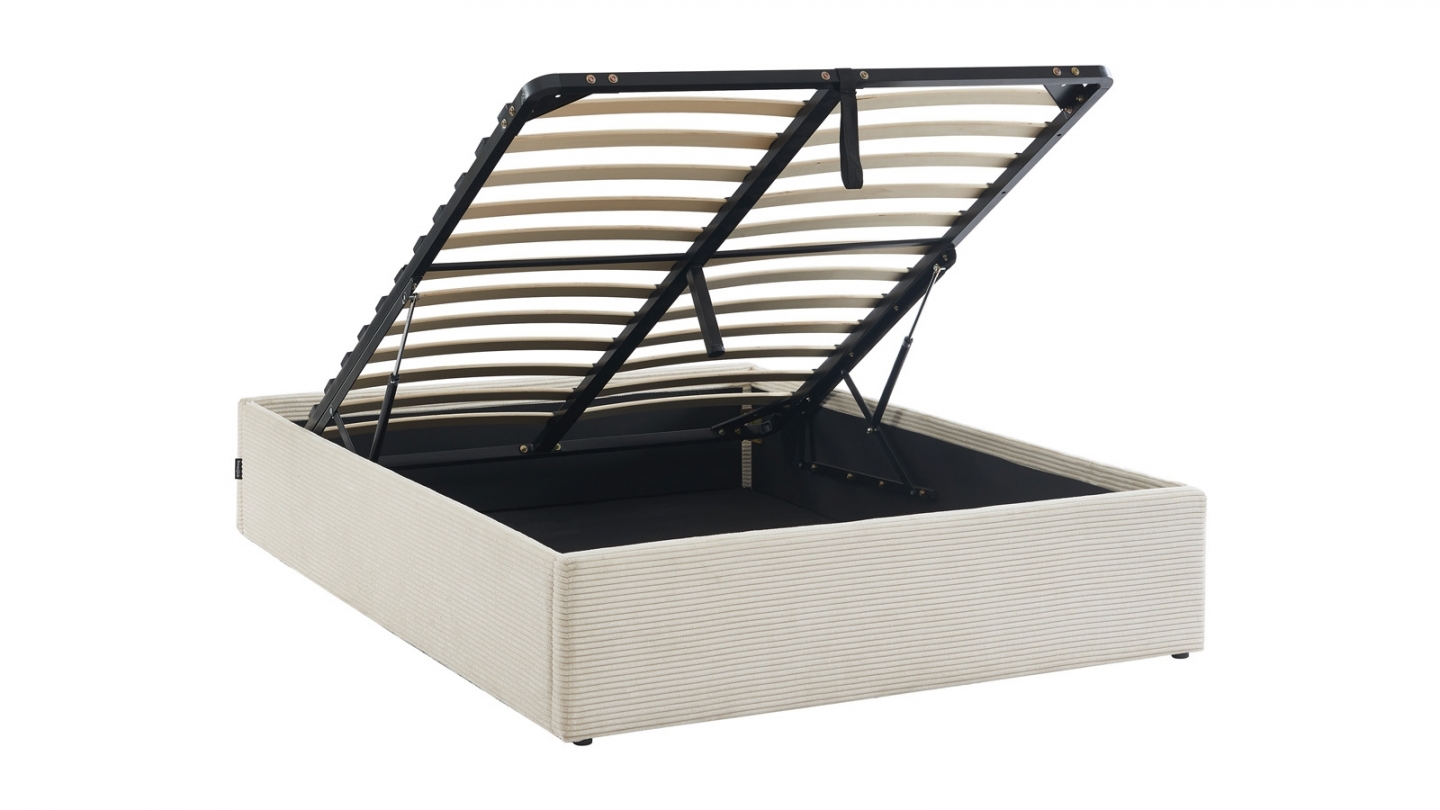 Ensemble Lit coffre adulte 140x190cm en velours côtelé beige avec sommier - Handy + Matelas mémoire de forme - Dual Confort Ensemble Lit coffre adulte 140x190cm en velours côtelé beige avec sommier - Handy + Matelas mémoire de forme - Dual Confort