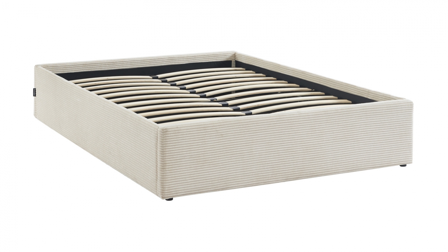 Ensemble Lit coffre adulte 140x190cm en velours côtelé beige avec sommier - Handy + Matelas mémoire de forme - Dual Confort Ensemble Lit coffre adulte 140x190cm en velours côtelé beige avec sommier - Handy + Matelas mémoire de forme - Dual Confort