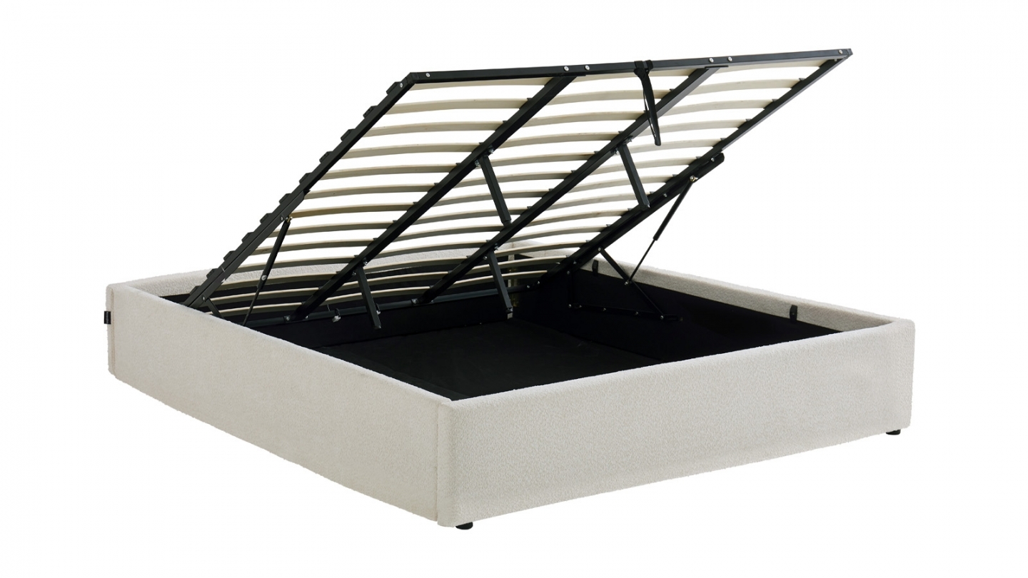 Ensemble Lit coffre adulte 180x200cm en tissu bouclé beige avec sommier - Handy + Matelas mémoire de forme - Dual Confort Ensemble Lit coffre adulte 180x200cm en tissu bouclé beige avec sommier - Handy + Matelas mémoire de forme - Dual Confort