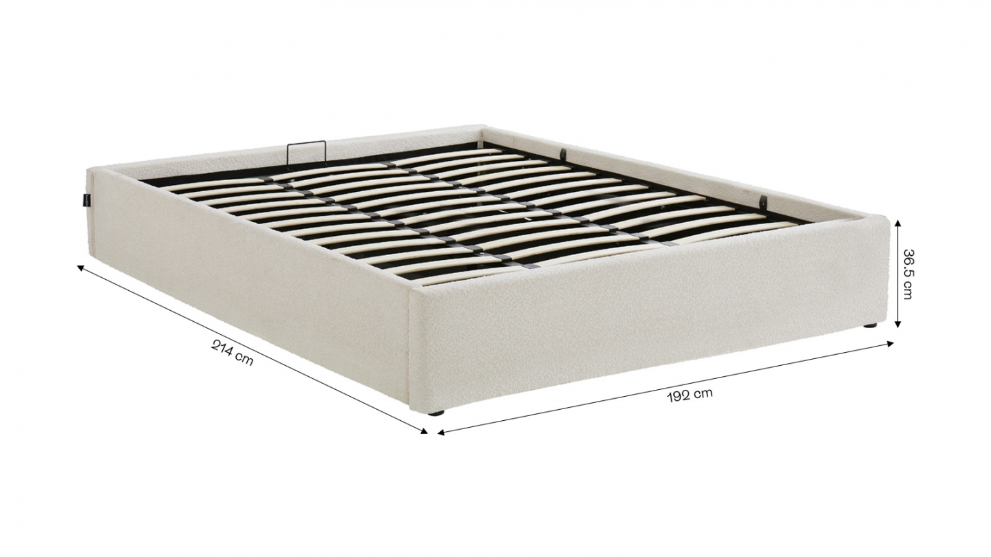 Ensemble Lit coffre adulte 180x200cm en tissu bouclé beige avec sommier - Handy + Matelas mémoire de forme - Dual Confort Ensemble Lit coffre adulte 180x200cm en tissu bouclé beige avec sommier - Handy + Matelas mémoire de forme - Dual Confort