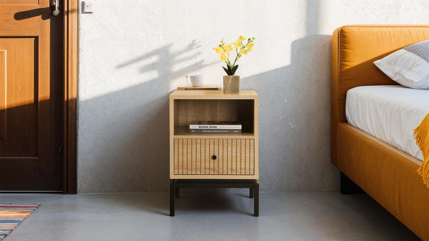 Lot de 2 tables de chevet 1 tiroir effet bois 40 cm - Talia Lot de 2 tables de chevet 1 tiroir effet bois 40 cm - Talia