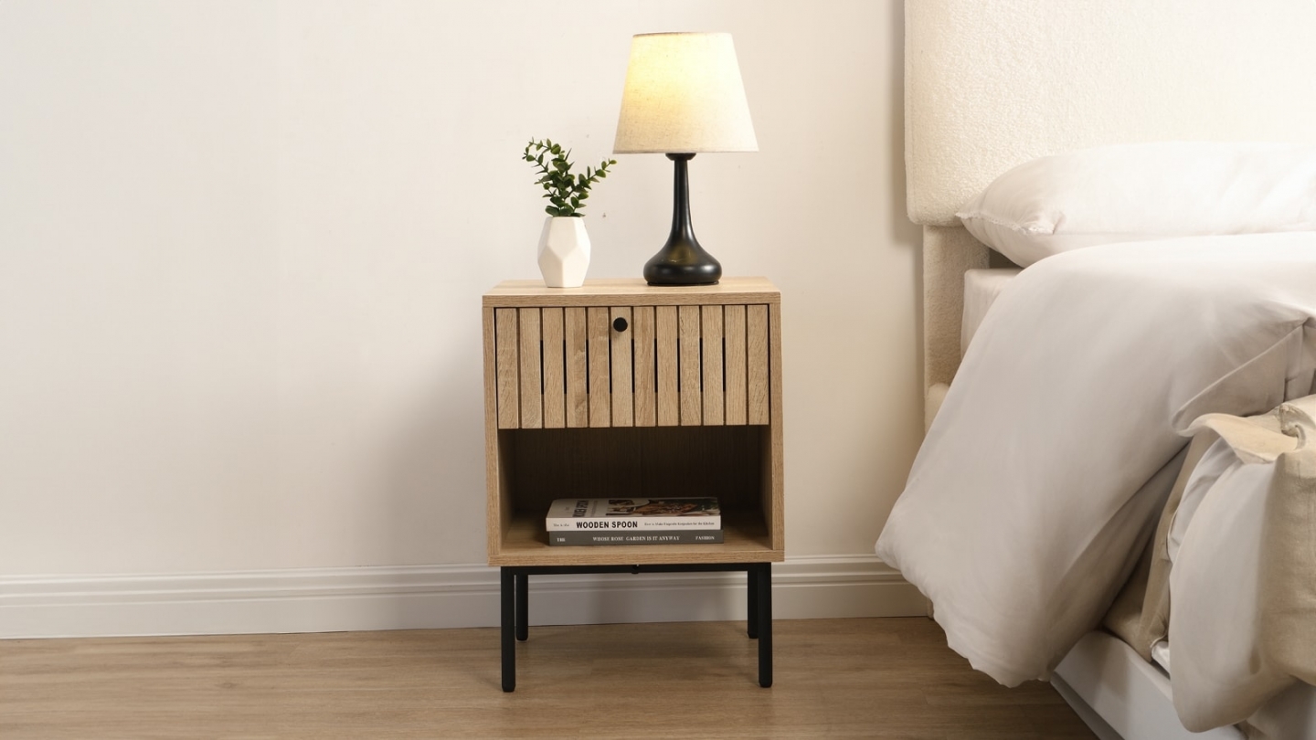 Lot de 2 tables de chevet 1 tiroir couleur chêne 40 cm - Solna Lot de 2 tables de chevet 1 tiroir couleur chêne 40 cm - Solna