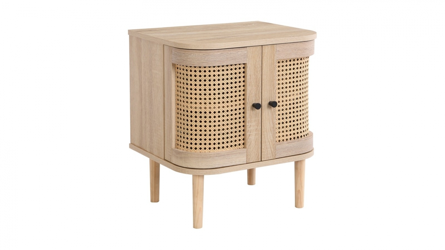 Lot de 2 tables de chevet 2 portes couleur chêne et cannage 40 cm - Bali Lot de 2 tables de chevet 2 portes couleur chêne et cannage 40 cm - Bali