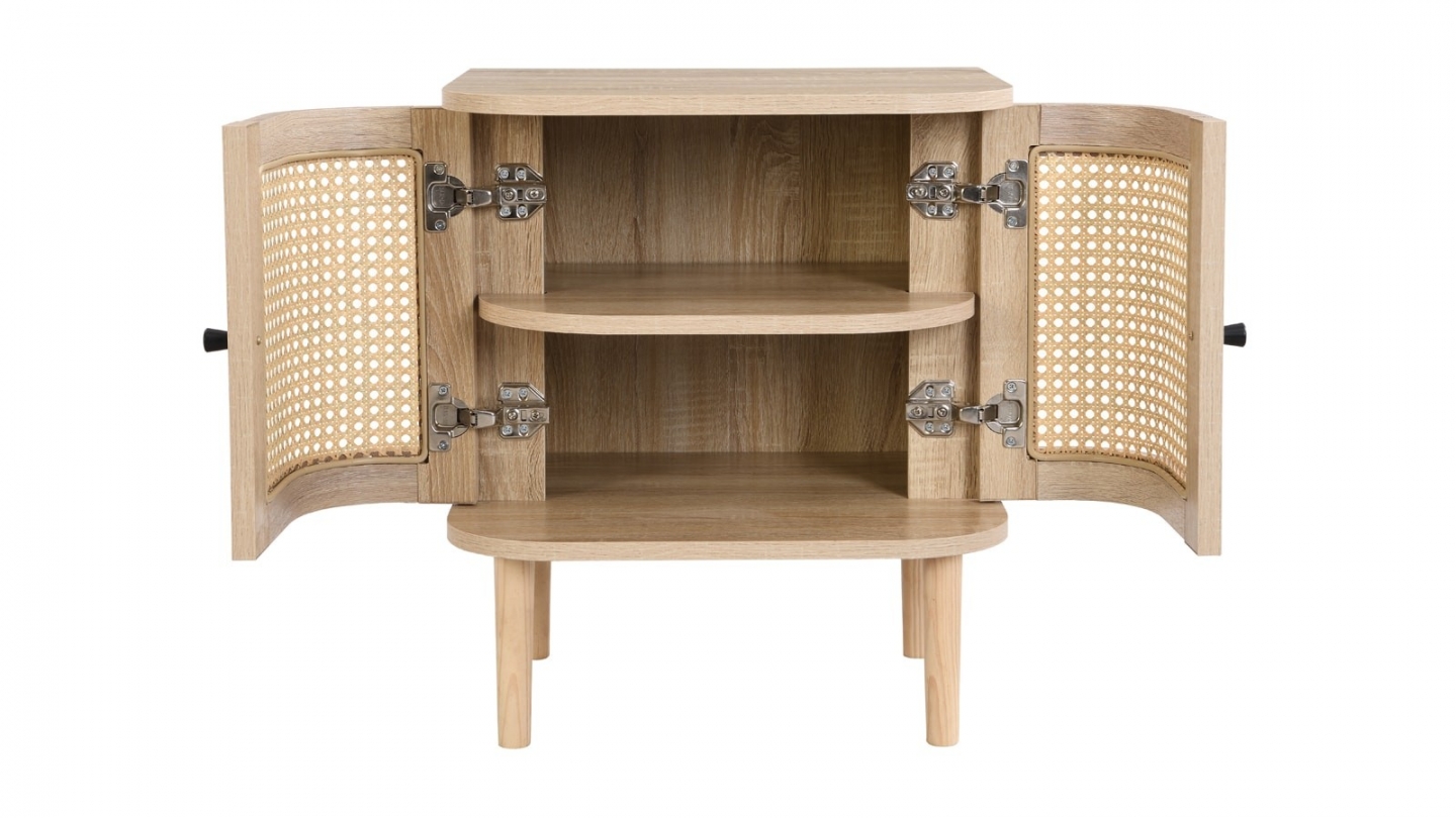 Lot de 2 tables de chevet 2 portes couleur chêne et cannage 40 cm - Bali Lot de 2 tables de chevet 2 portes couleur chêne et cannage 40 cm - Bali