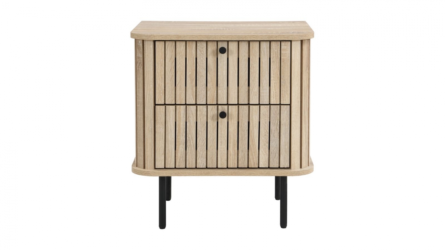 Lot de 2 tables de chevet 2 tiroirs rainurés couleur chêne L50xH55 cm - Solna Lot de 2 tables de chevet 2 tiroirs rainurés couleur chêne L50xH55 cm - Solna