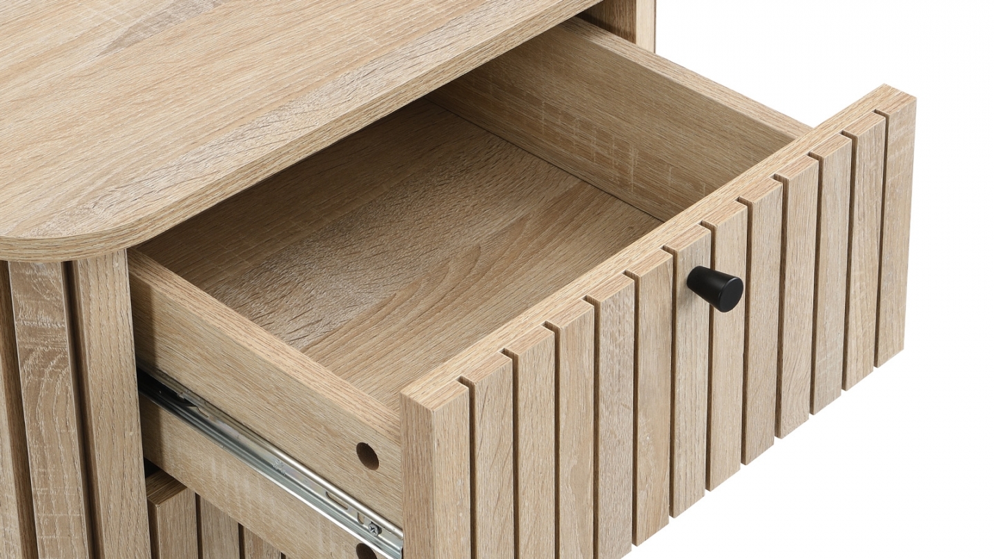 Lot de 2 tables de chevet 2 tiroirs rainurés couleur chêne L50xH55 cm - Solna Lot de 2 tables de chevet 2 tiroirs rainurés couleur chêne L50xH55 cm - Solna