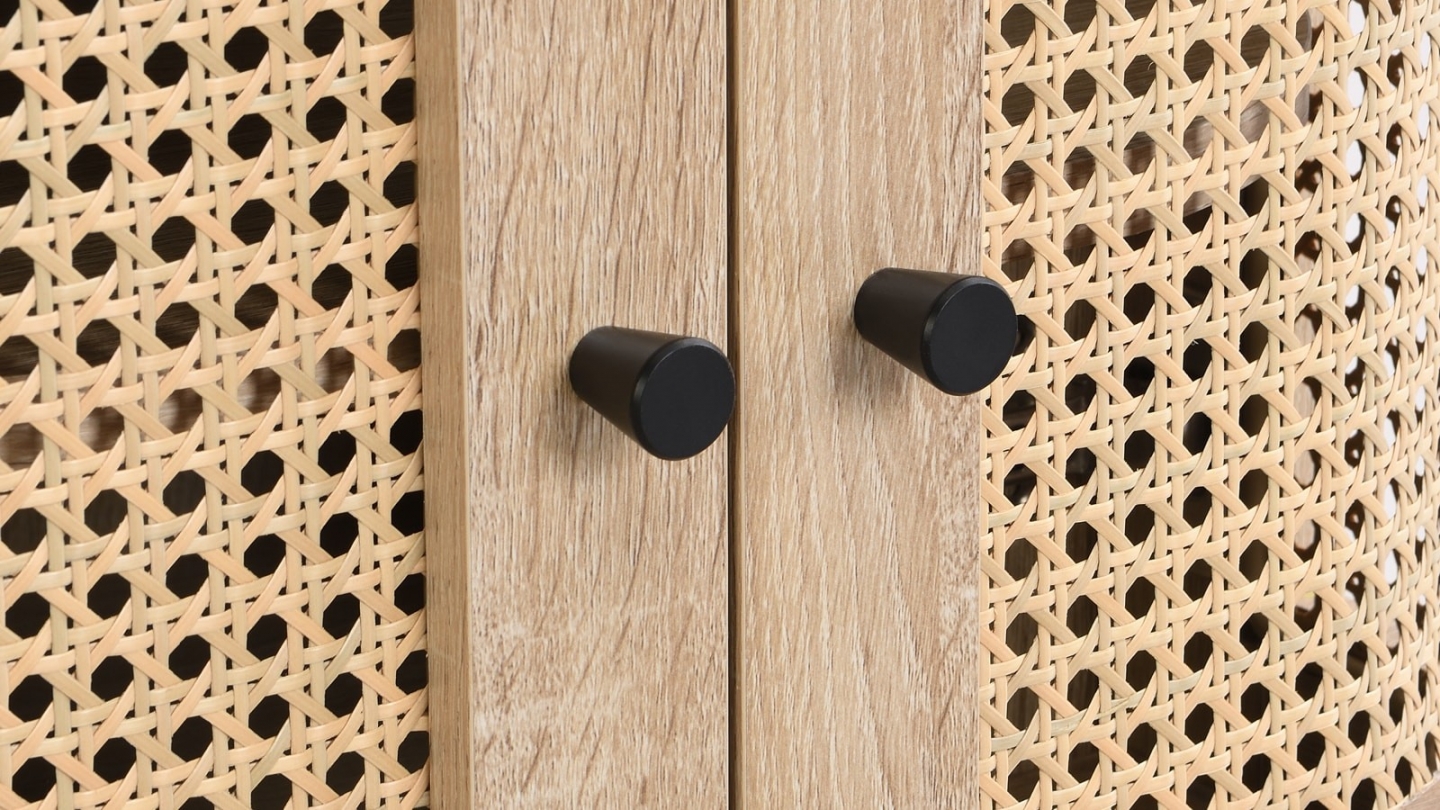 Ensemble Lit adulte 140x190 cm en velours côtelé beige avec tête de lit en cannage Dalia + lot de 2 chevets Bali Ensemble Lit adulte 140x190 cm en velours côtelé beige avec tête de lit en cannage Dalia + lot de 2 chevets Bali