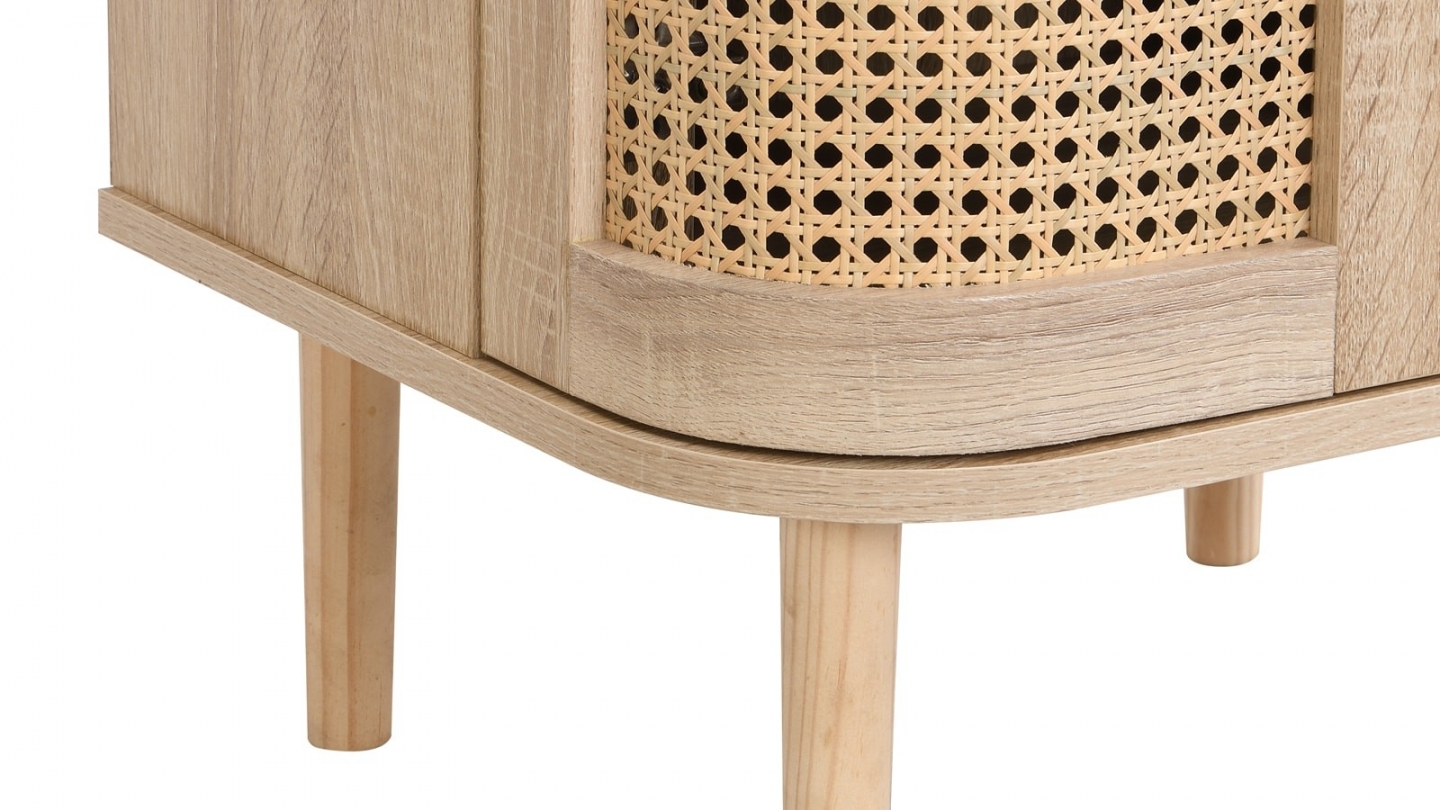 Ensemble Lit adulte 140x190 cm en velours côtelé beige avec tête de lit en cannage Dalia + lot de 2 chevets Bali Ensemble Lit adulte 140x190 cm en velours côtelé beige avec tête de lit en cannage Dalia + lot de 2 chevets Bali