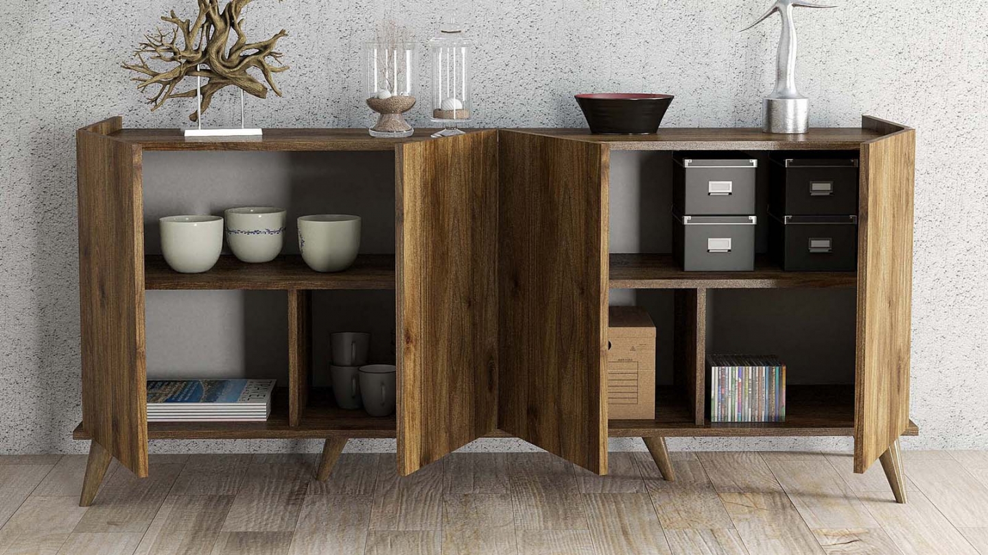 Buffet 4 portes effet noyer 180 cm - Tomar Buffet 4 portes effet noyer 180 cm - Tomar