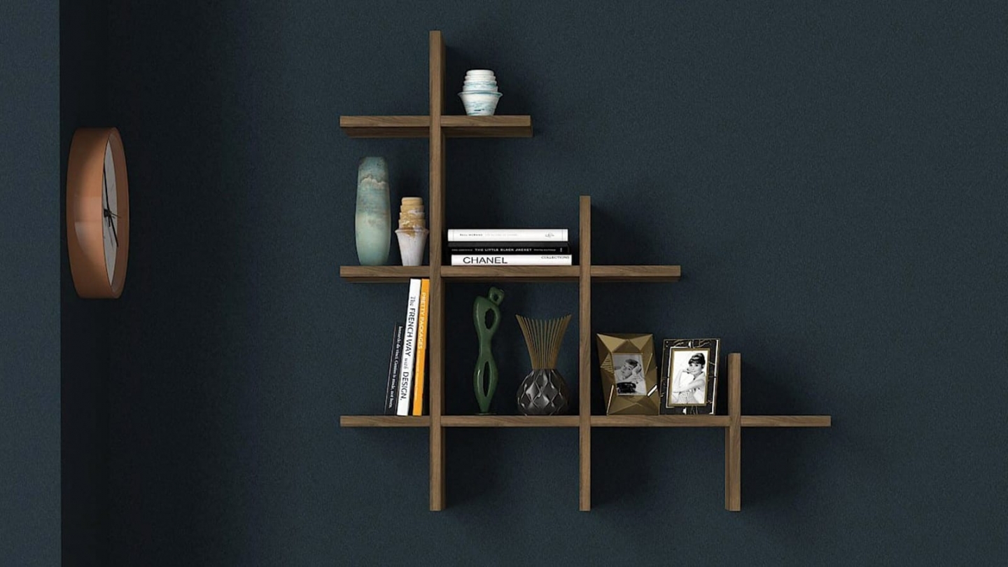 Etagère murale asymétrique 3 niveaux effet Noyer - Faro Etagère murale asymétrique 3 niveaux effet Noyer - Faro