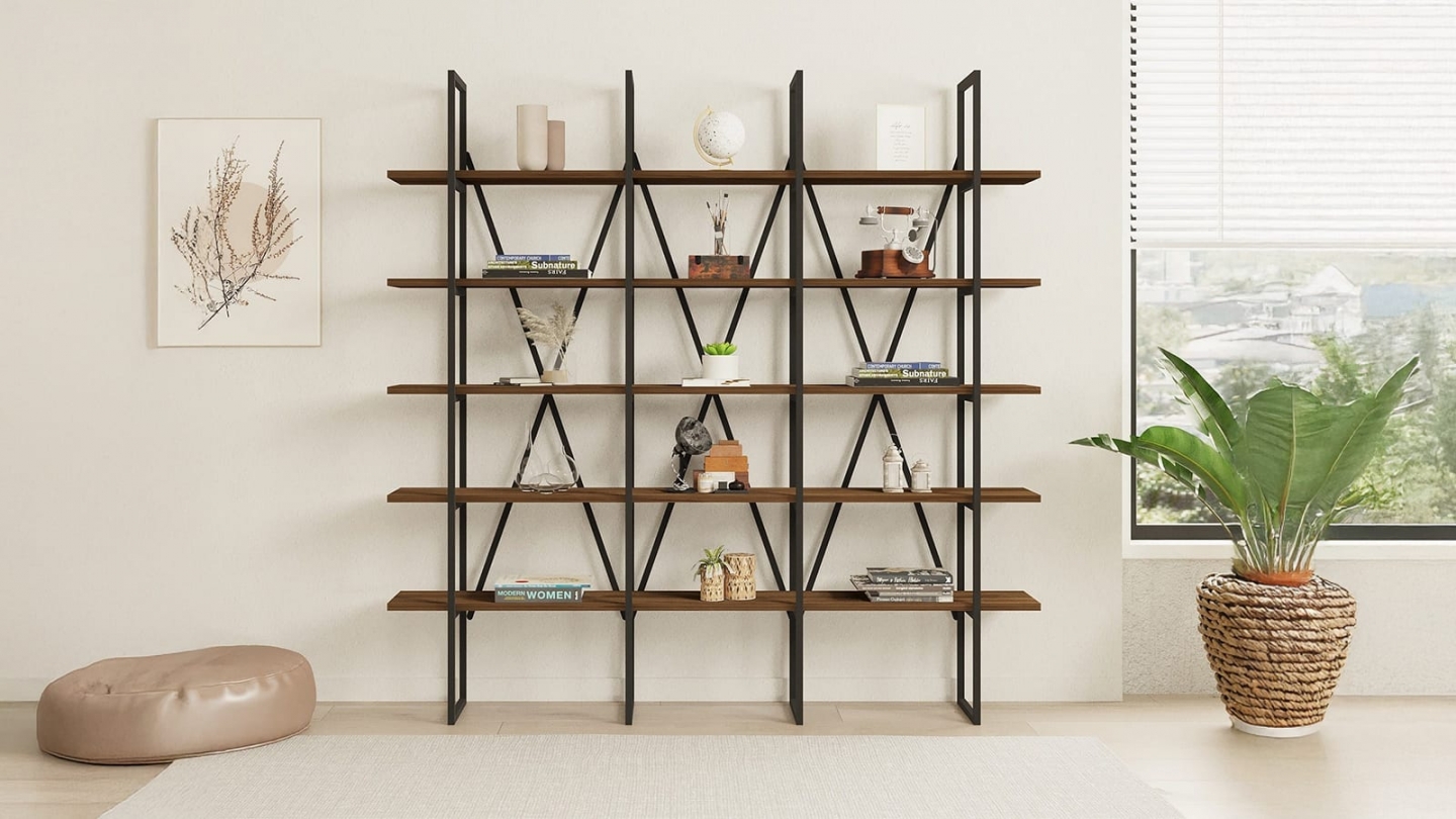 Etagère effet Noyer 5 niveaux 160 cm - Rimini Etagère effet Noyer 5 niveaux 160 cm - Rimini
