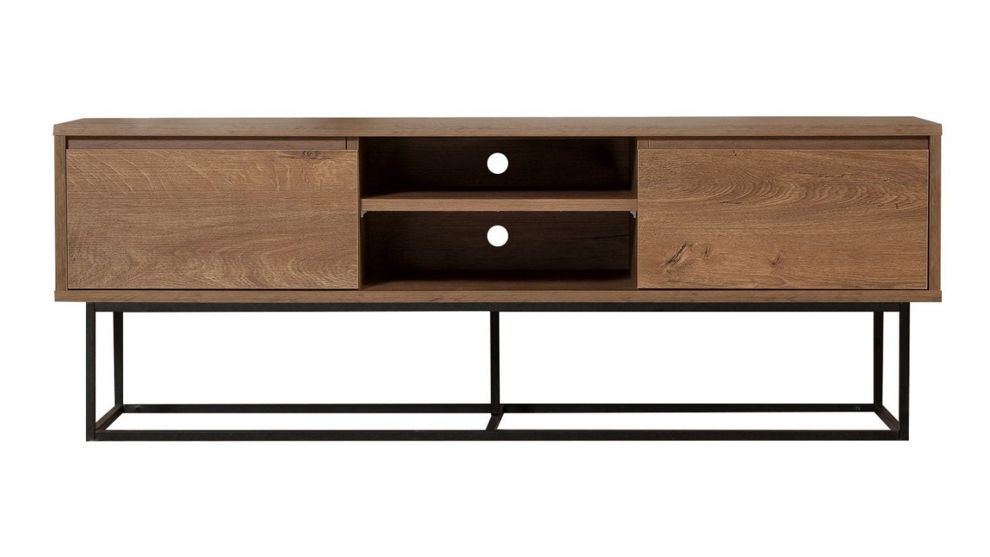 Meuble TV 2 tiroirs 2 niches effet noyer 140 cm - Nerio Meuble TV 2 tiroirs 2 niches effet noyer 140 cm - Nerio