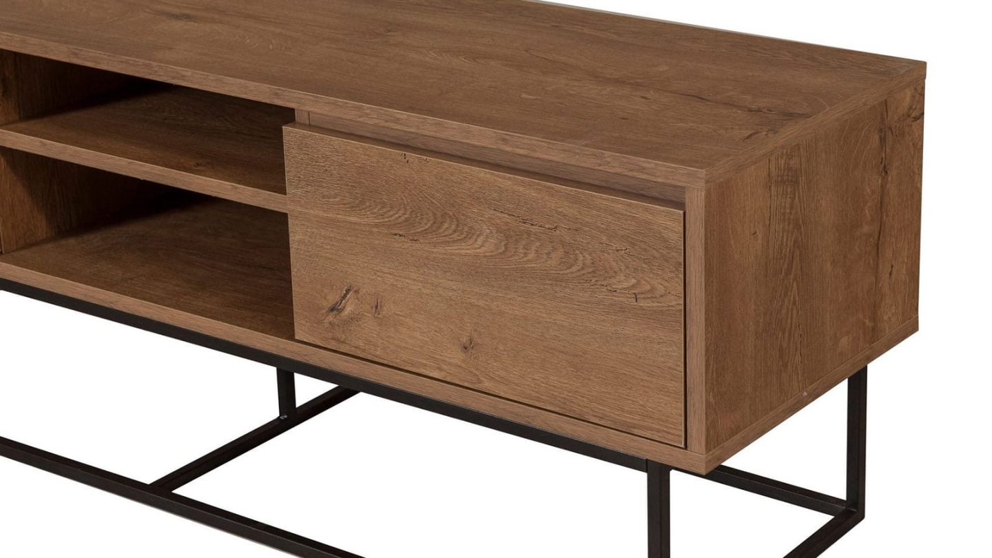 Meuble TV 2 tiroirs 2 niches effet noyer 140 cm - Nerio Meuble TV 2 tiroirs 2 niches effet noyer 140 cm - Nerio