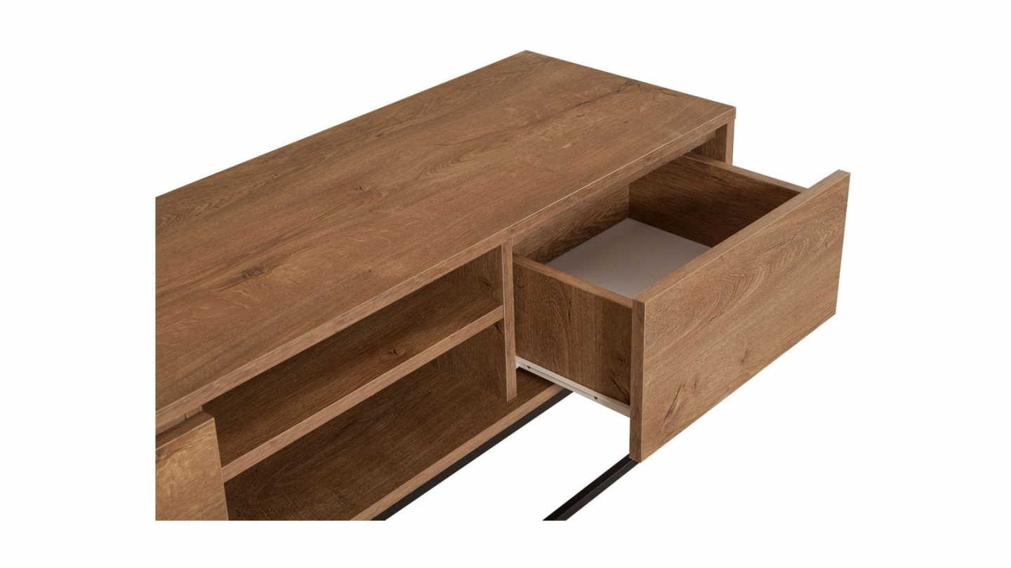 Meuble TV 2 tiroirs 2 niches effet noyer 140 cm - Nerio Meuble TV 2 tiroirs 2 niches effet noyer 140 cm - Nerio