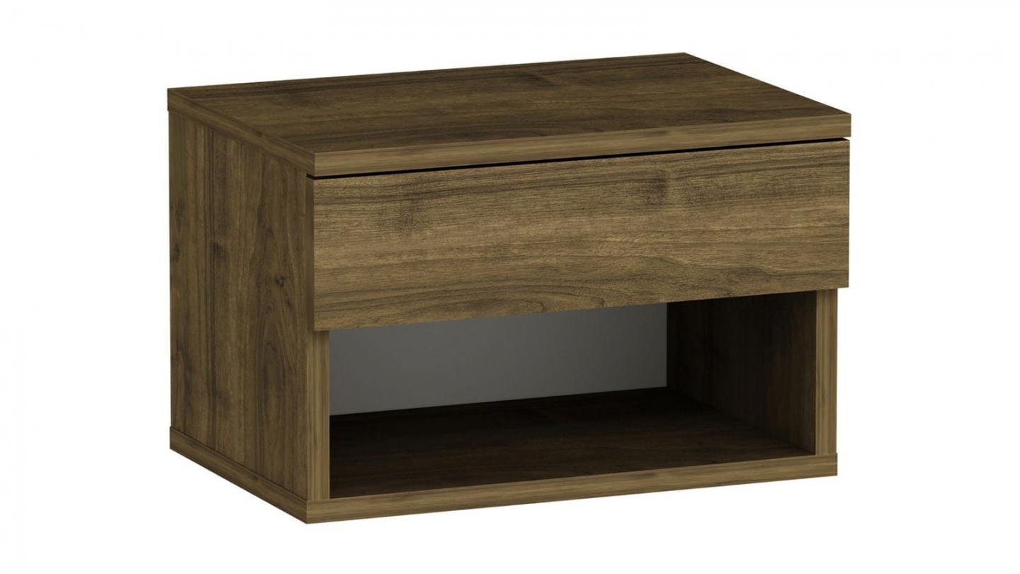 Table de chevet suspendue 1 tiroir 1 niche effet noyer 45 cm - Cosenza Table de chevet suspendue 1 tiroir 1 niche effet noyer 45 cm - Cosenza
