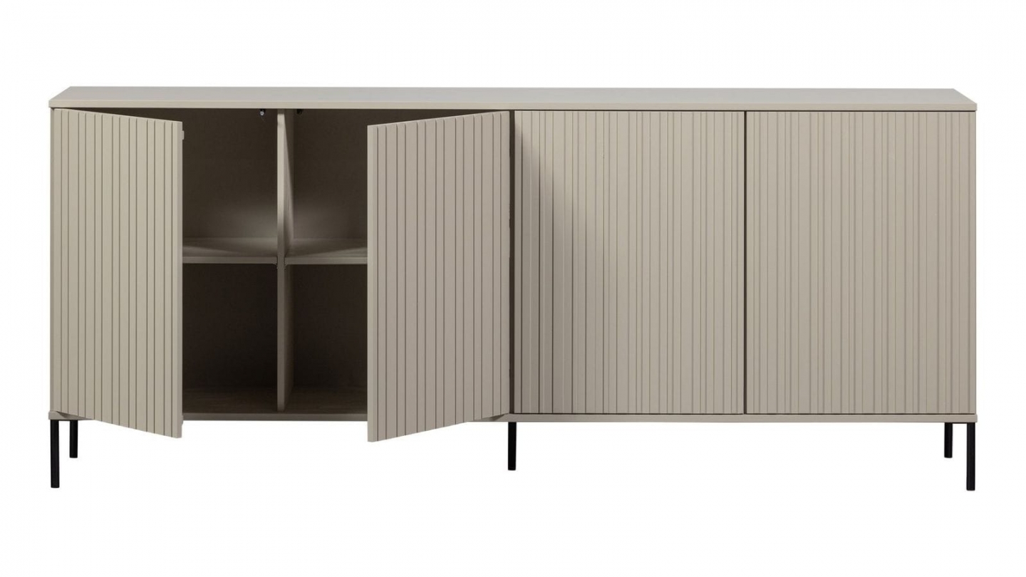 Buffet 4 portes en pin avec piétement métal noir – 200 cm - New Gravure Buffet 4 portes en pin avec piétement métal noir – 200 cm - New Gravure