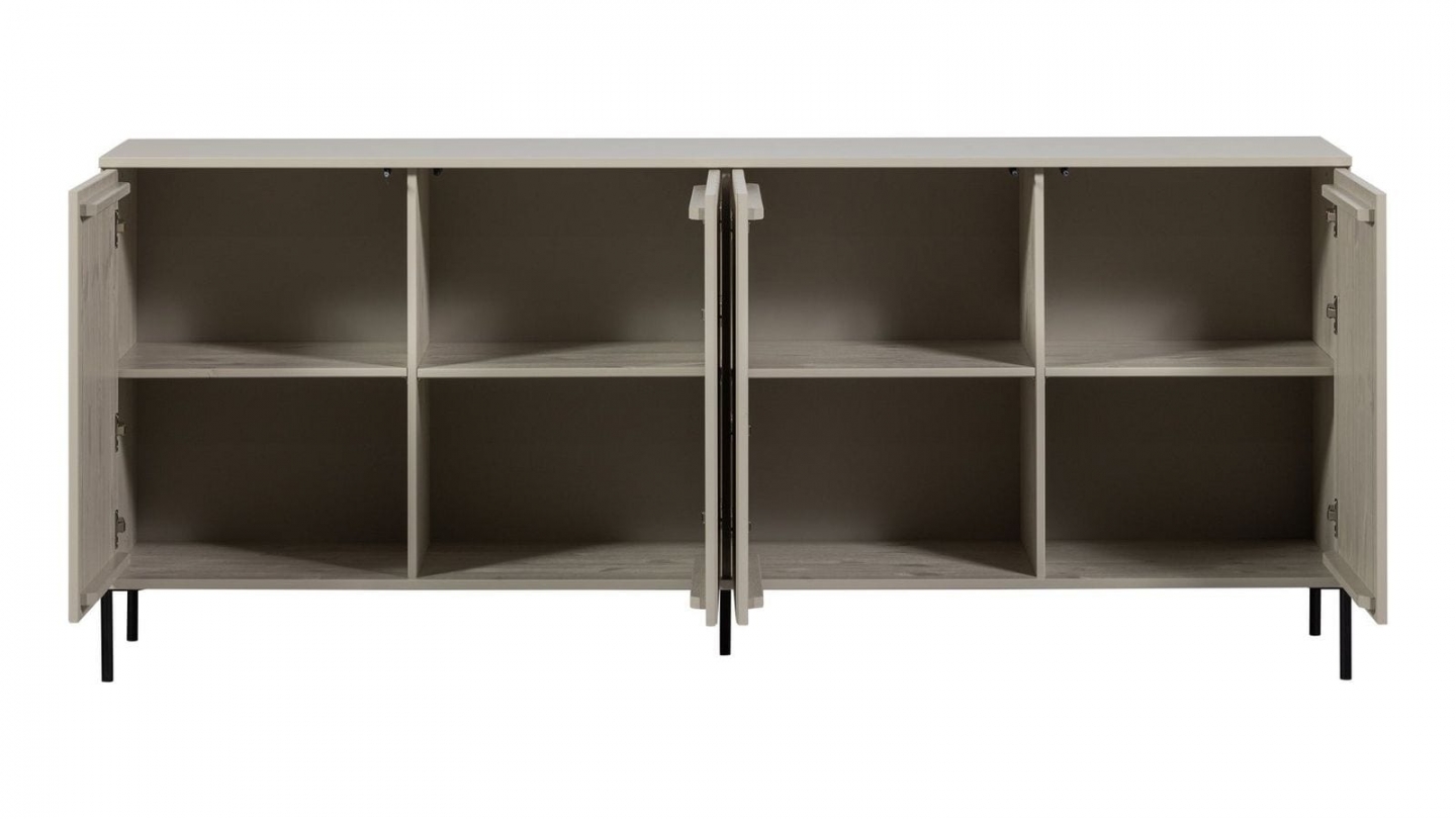 Buffet 4 portes en pin avec piétement métal noir – 200 cm - New Gravure Buffet 4 portes en pin avec piétement métal noir – 200 cm - New Gravure