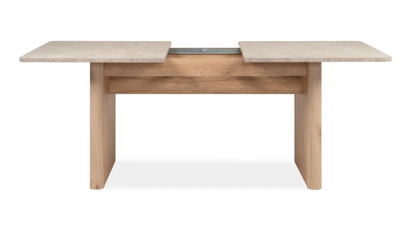 Table à manger extensible rectangulaire effet Chêne et Travertin 160/200 cm - Luis Table à manger extensible rectangulaire effet Chêne et Travertin 160/200 cm - Luis