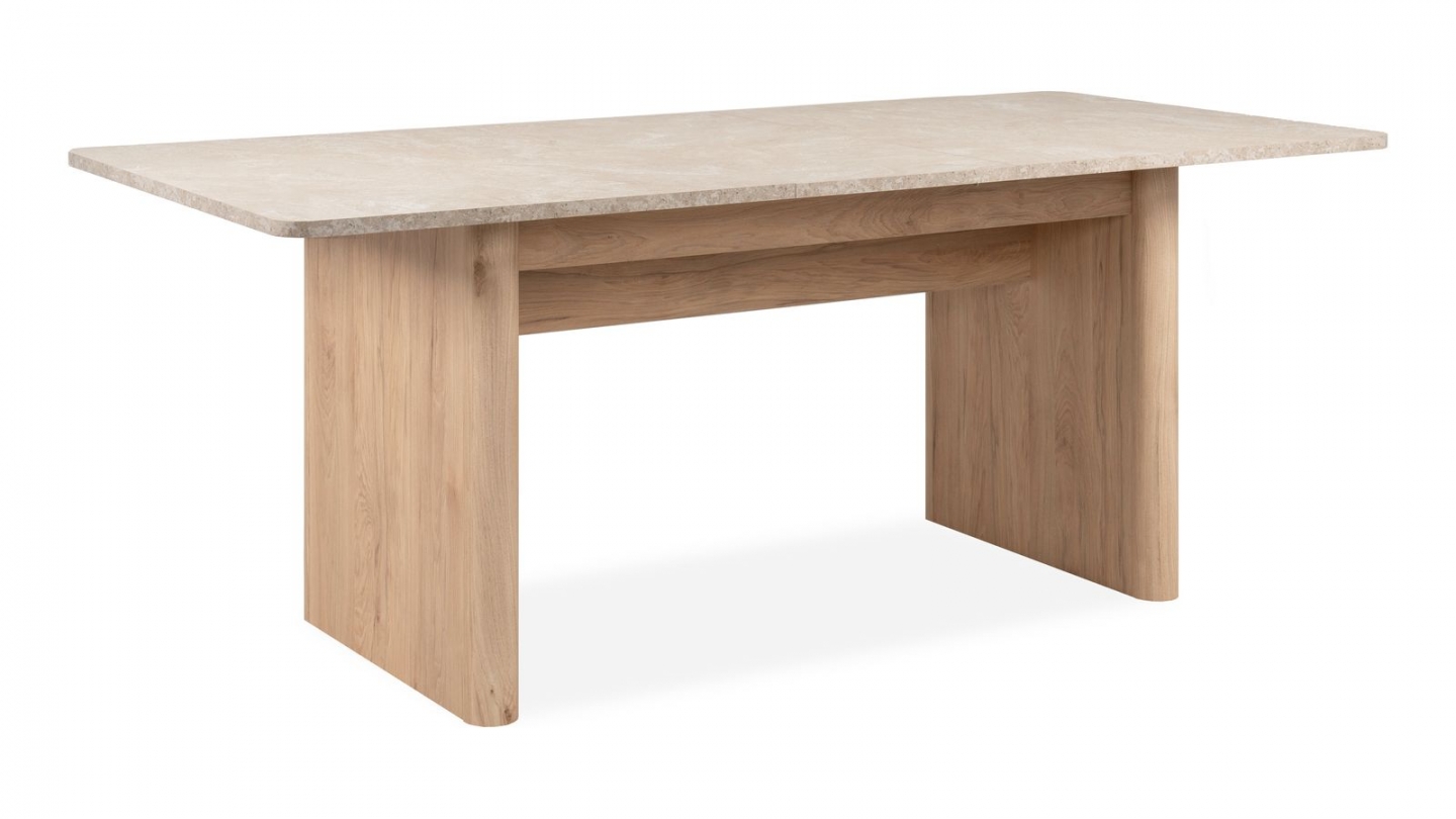 Table à manger extensible rectangulaire effet Chêne et Travertin 160/200 cm - Luis Table à manger extensible rectangulaire effet Chêne et Travertin 160/200 cm - Luis
