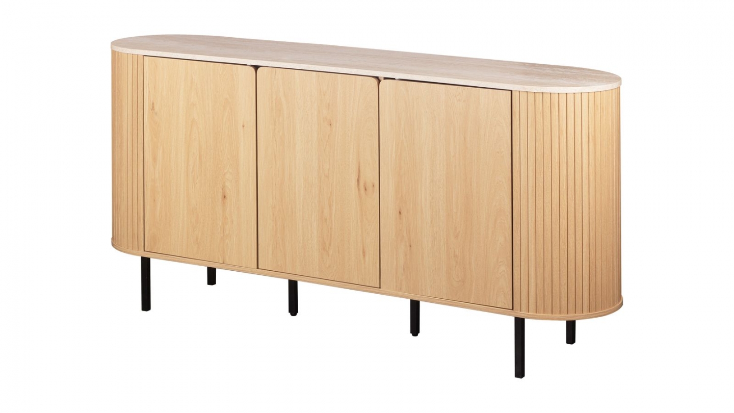 Buffet 2 portes effet Chêne et Travertin 160 cm - Juna Buffet 2 portes effet Chêne et Travertin 160 cm - Juna