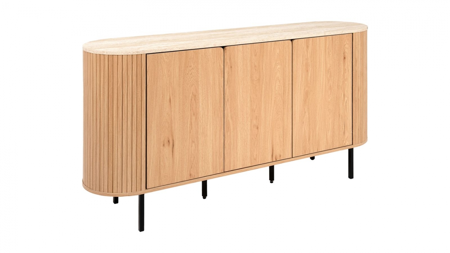 Buffet 2 portes effet Chêne et Travertin 160 cm - Juna Buffet 2 portes effet Chêne et Travertin 160 cm - Juna