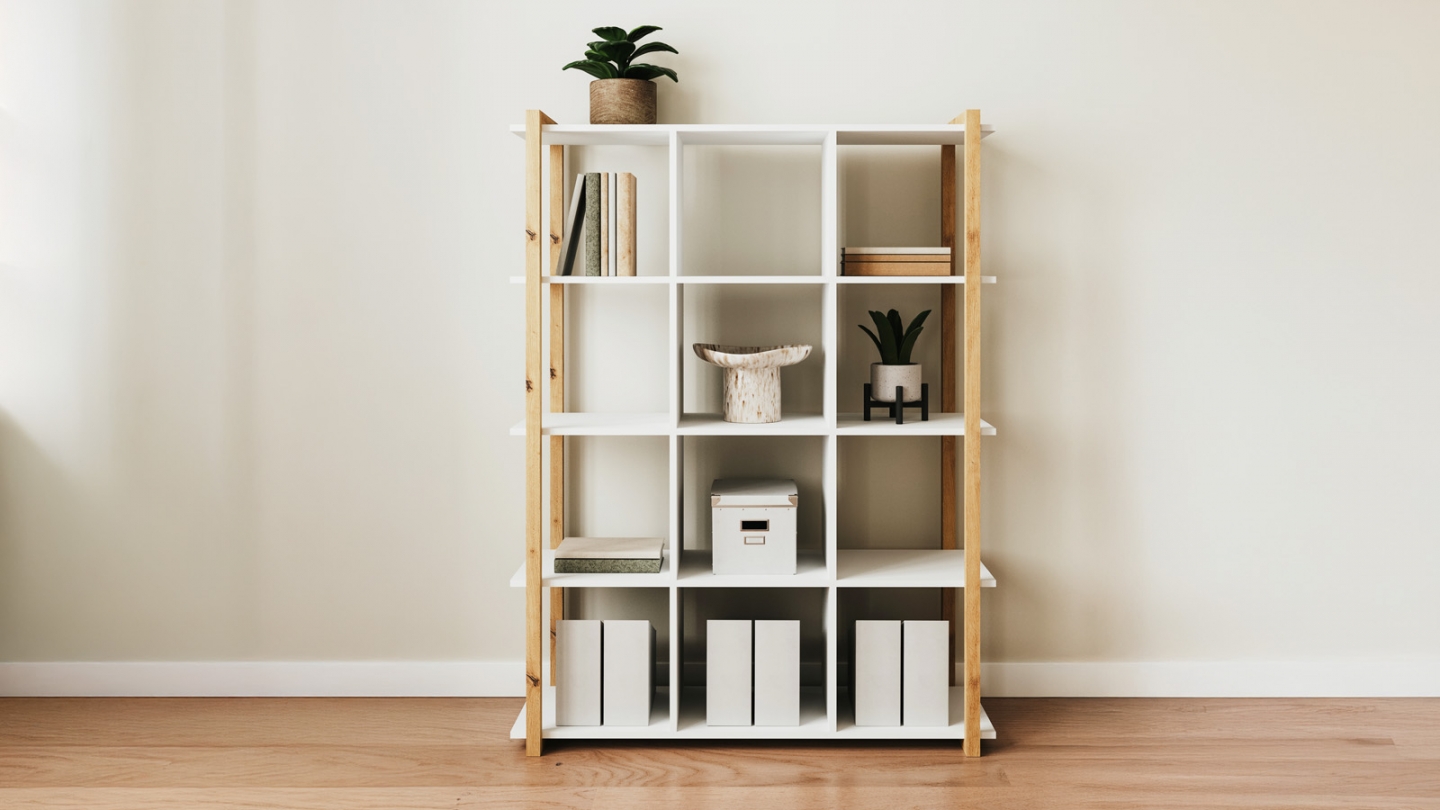 Etagère 4 niveaux blanc et effet bois 107 cm - Nora Etagère 4 niveaux blanc et effet bois 107 cm - Nora