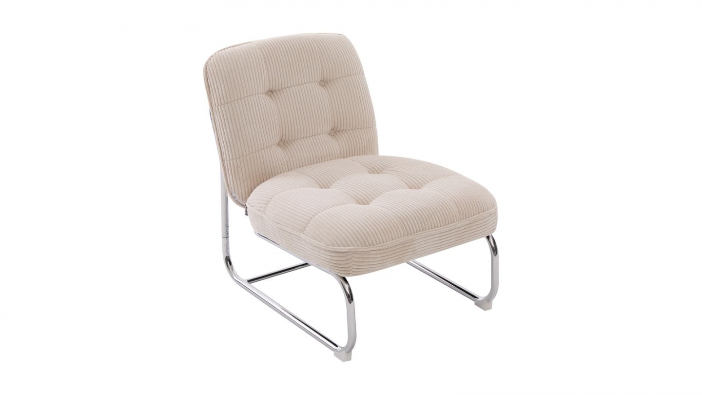 Fauteuil en velours côtelé beige, piètement chromé - Marvin Fauteuil en velours côtelé beige, piètement chromé - Marvin