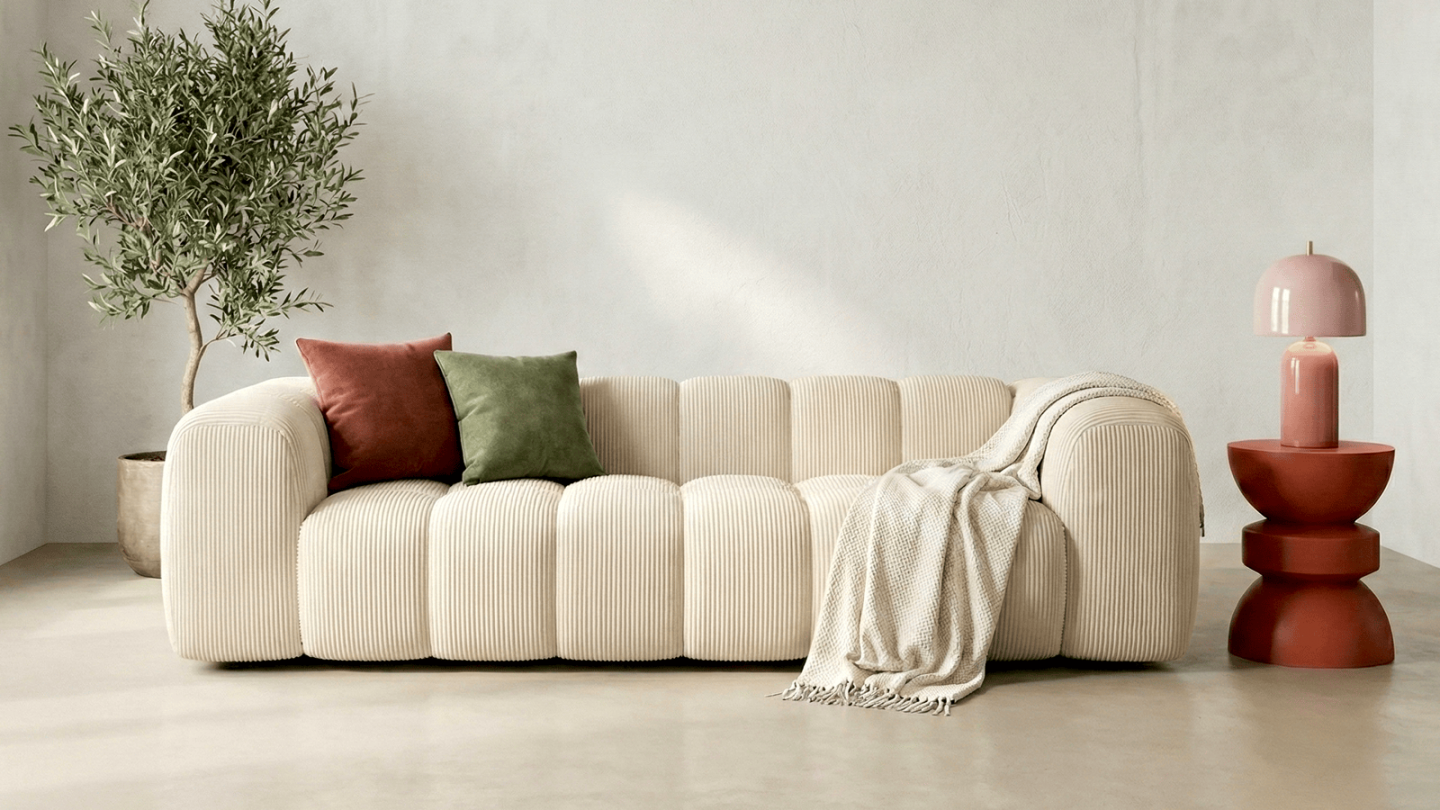 Canapé droit 3 places en velours côtelé beige - Nuvola Canapé droit 3 places en velours côtelé beige - Nuvola