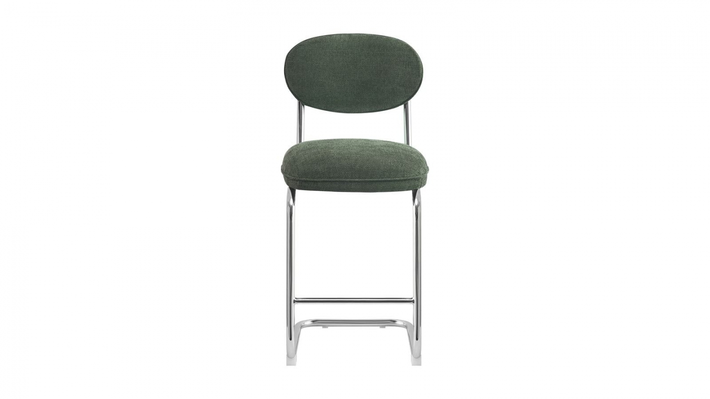 Lot de 2 tabourets de bar en tissu chenille vert, piètement chromé - Lou Lot de 2 tabourets de bar en tissu chenille vert, piètement chromé - Lou