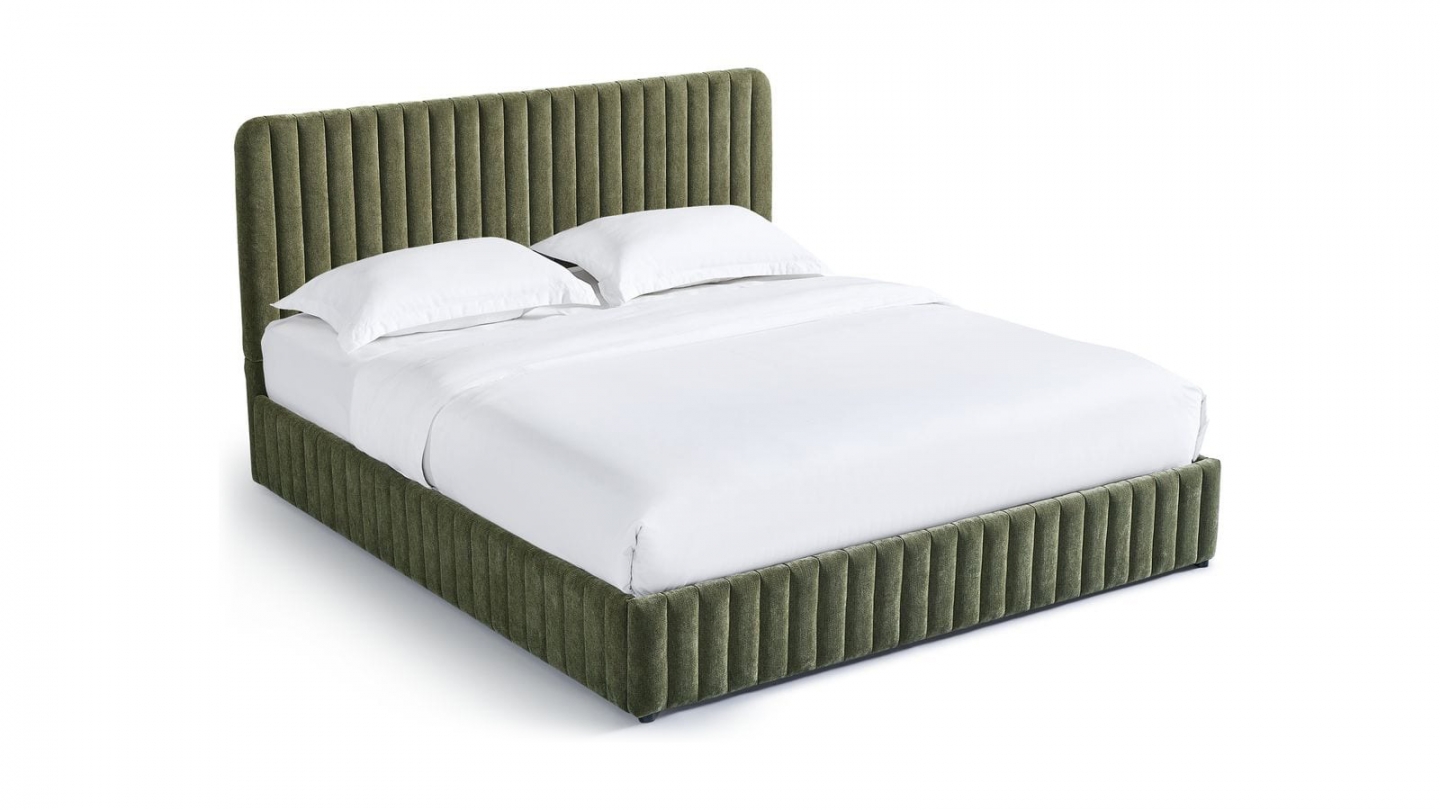 Lit coffre adulte 180x200 cm avec tête de lit capitonnée en tissu chenille vert kaki - Alto Lit coffre adulte 180x200 cm avec tête de lit capitonnée en tissu chenille vert kaki - Alto