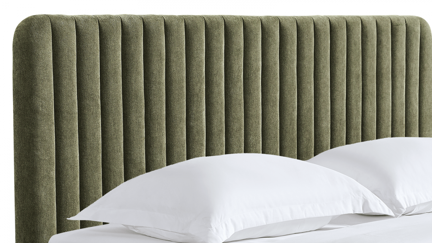 Lit coffre adulte 180x200 cm avec tête de lit capitonnée en tissu chenille vert kaki - Alto Lit coffre adulte 180x200 cm avec tête de lit capitonnée en tissu chenille vert kaki - Alto