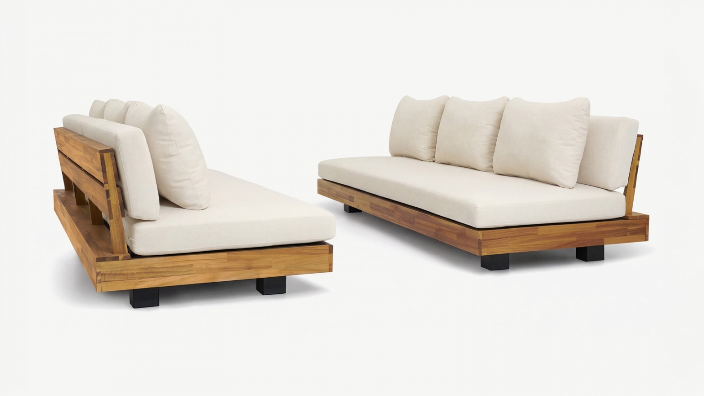 Salon de jardin 6 places en bois FSC - 2 Canapés 3 pl. - beige - Capri Salon de jardin 6 places en bois FSC - 2 Canapés 3 pl. - beige - Capri