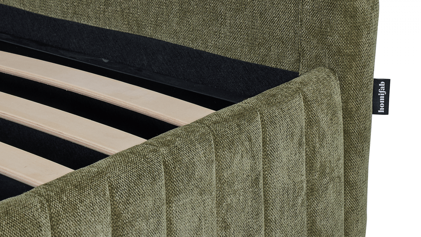 Lit coffre adulte 140x190 cm avec tête de lit capitonnée en tissu chenille vert kaki - Alto Lit coffre adulte 140x190 cm avec tête de lit capitonnée en tissu chenille vert kaki - Alto