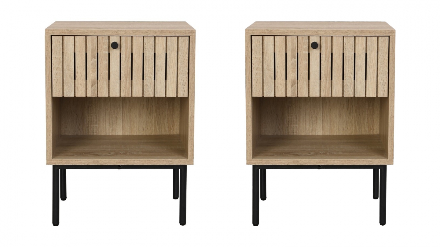 Lot de 2 tables de chevet 1 tiroir couleur chêne 40 cm - Solna Lot de 2 tables de chevet 1 tiroir couleur chêne 40 cm - Solna