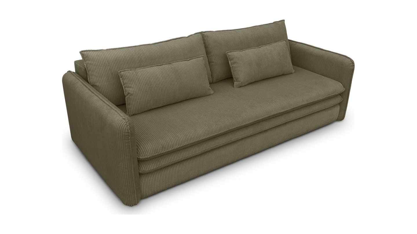 Canapé convertible 3 places en velours côtelé vert kaki - Baya Canapé convertible 3 places en velours côtelé vert kaki - Baya