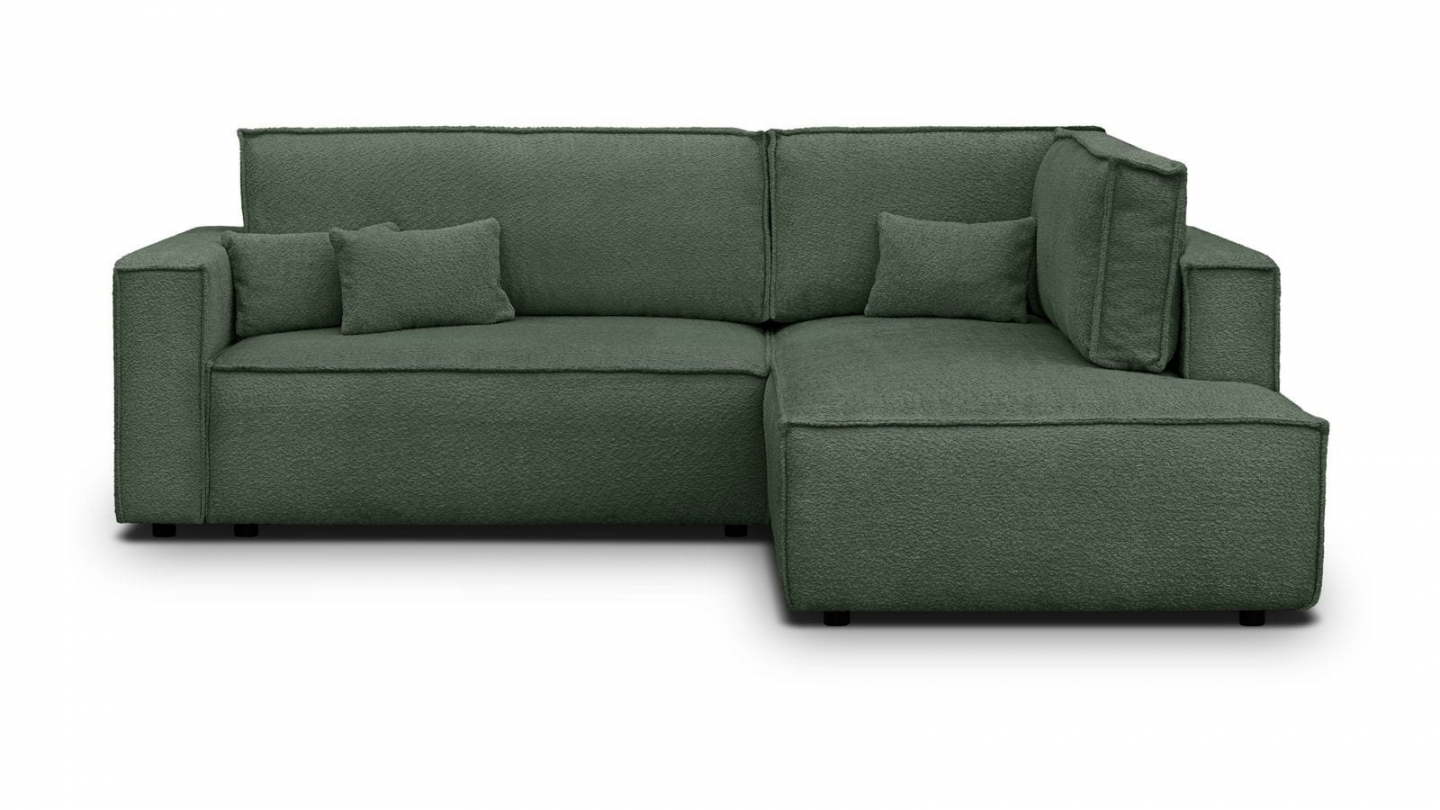 Canapé d'angle ouvert à droite convertible 3 places en tissu bouclé vert foncé - Emma Canapé d'angle ouvert à droite convertible 3 places en tissu bouclé vert foncé - Emma