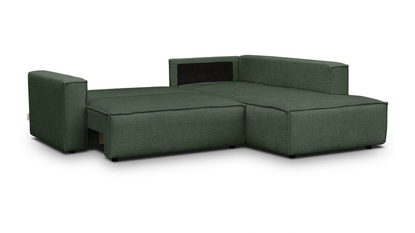 Canapé d'angle ouvert à droite convertible 3 places en tissu bouclé vert foncé - Emma Canapé d'angle ouvert à droite convertible 3 places en tissu bouclé vert foncé - Emma