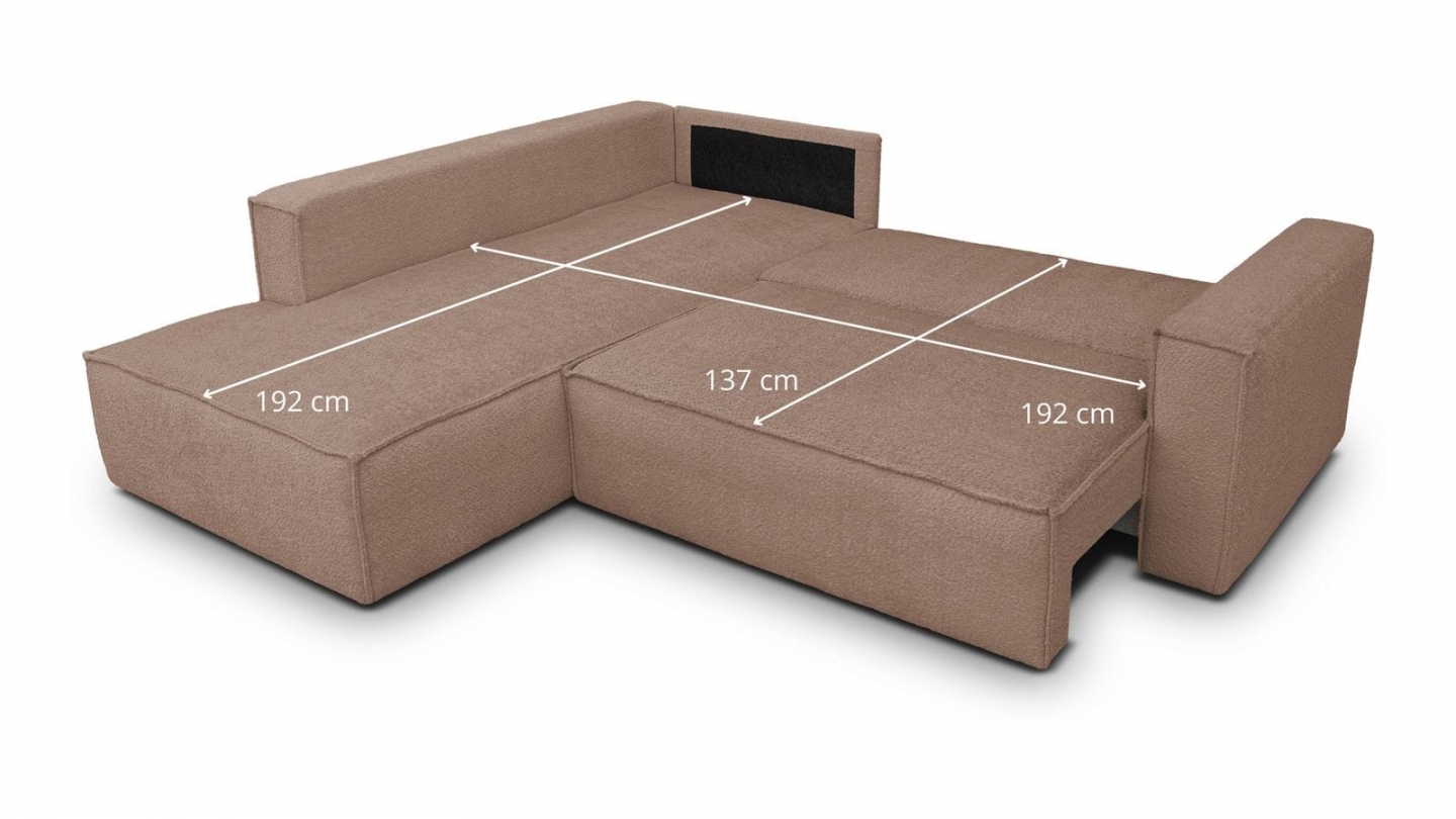 Canapé d'angle ouvert à gauche convertible 3 places en tissu bouclé rose poudré - Emma Canapé d'angle ouvert à gauche convertible 3 places en tissu bouclé rose poudré - Emma